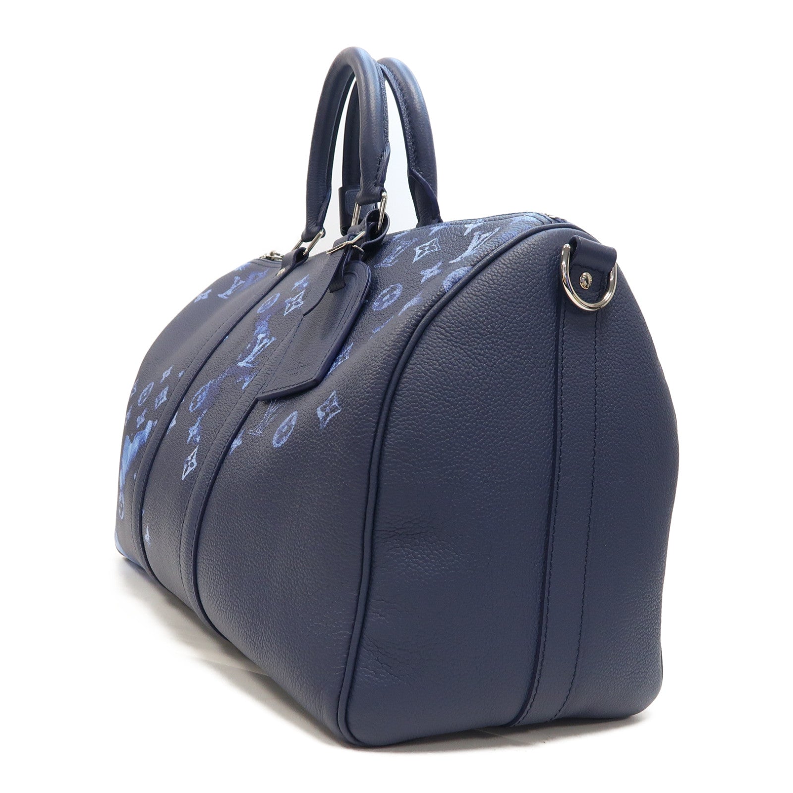 LOUIS VUITTON 【激減優惠】牛皮皮革Keepall Bandouliere 40銀扣手挽肩背兩用袋藍色
