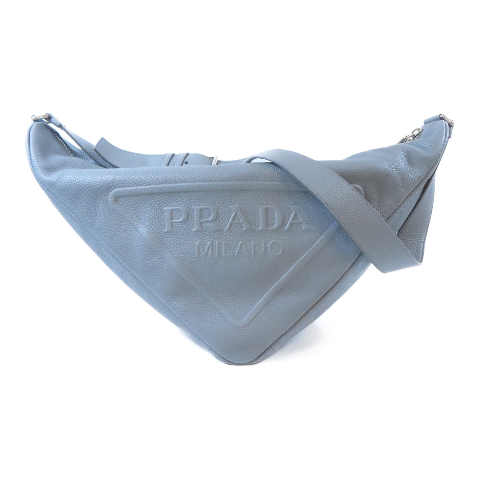 PRADA 牛皮皮革Shoulder Bag銀扣肩背袋灰色