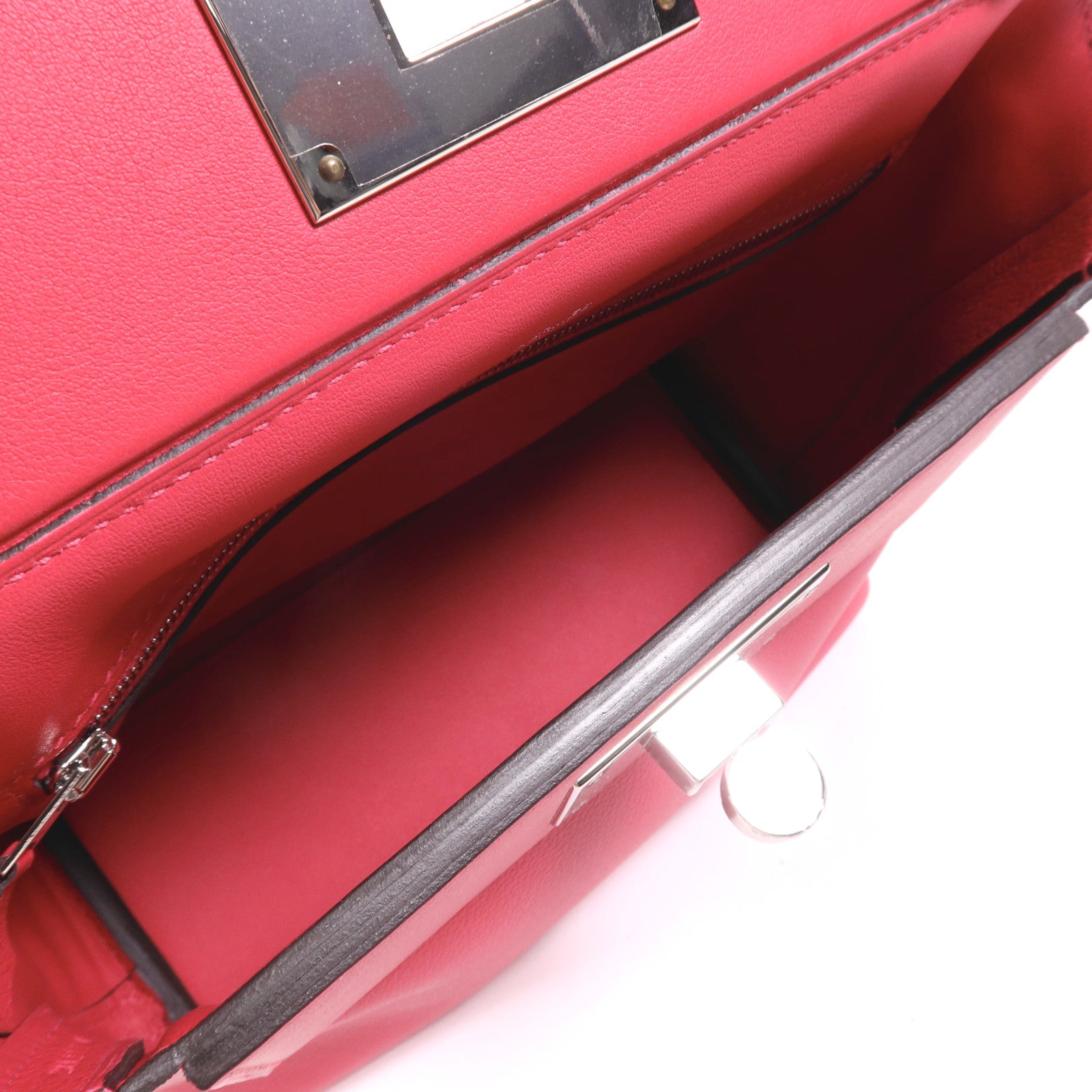 HERMES Evercolor皮革24/24 Mini銀扣手挽肩背兩用袋Framboise