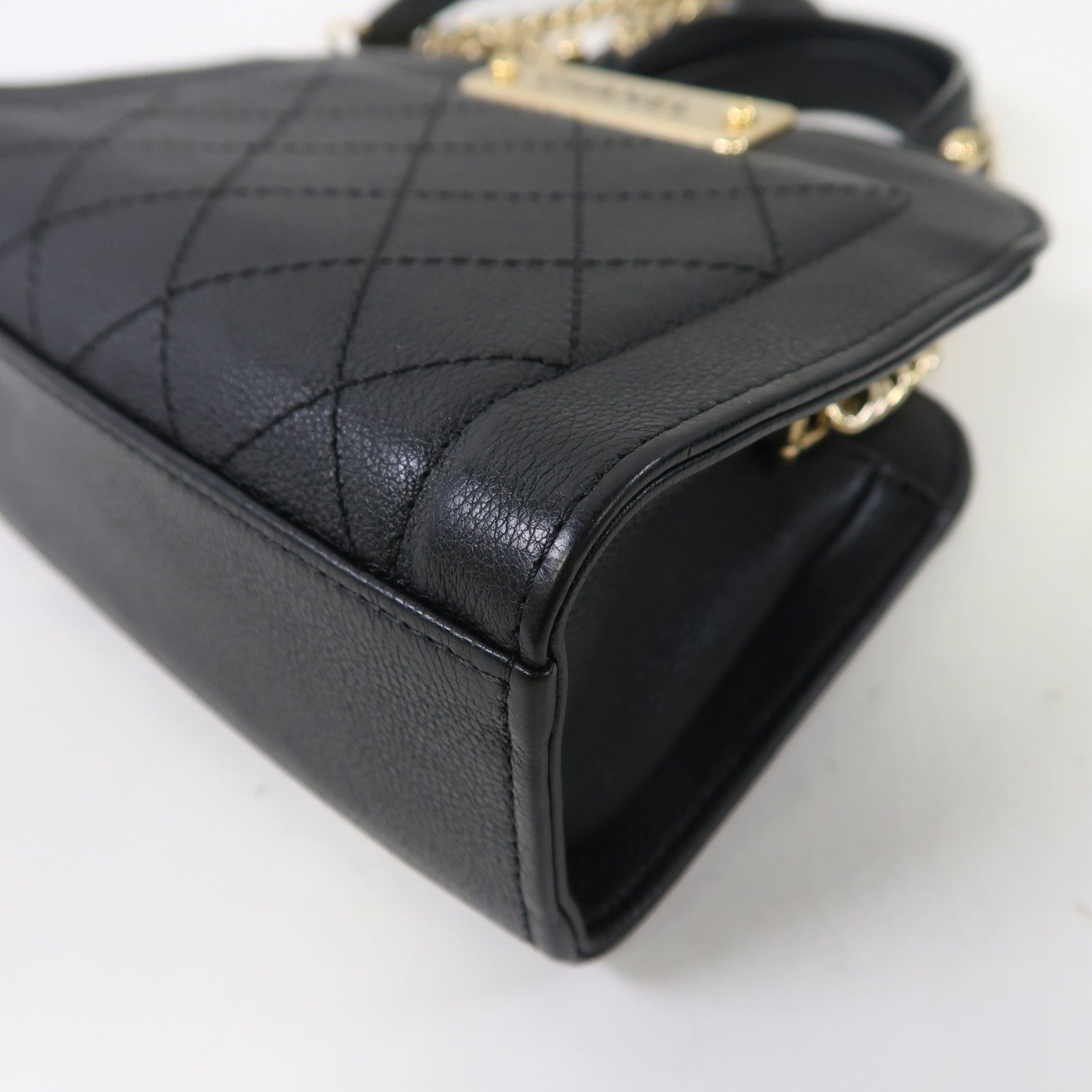CHANEL 【激減優惠】菱格牛皮皮革Mini Cruise金扣手挽肩背兩用袋黑色