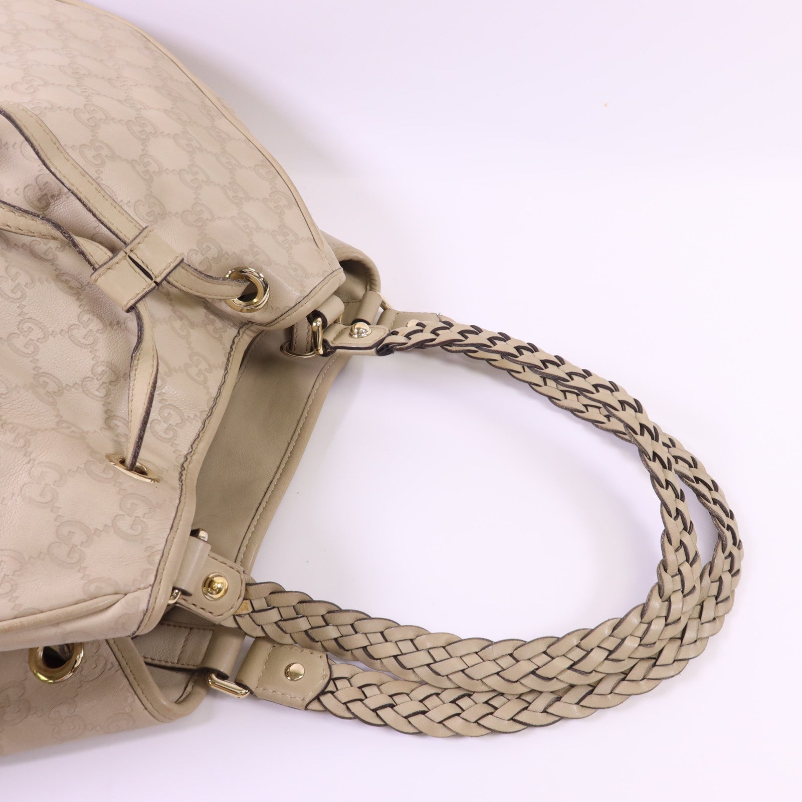 GUCCI 牛皮皮革Guccissima Braided Peggy Tote銀扣肩背袋