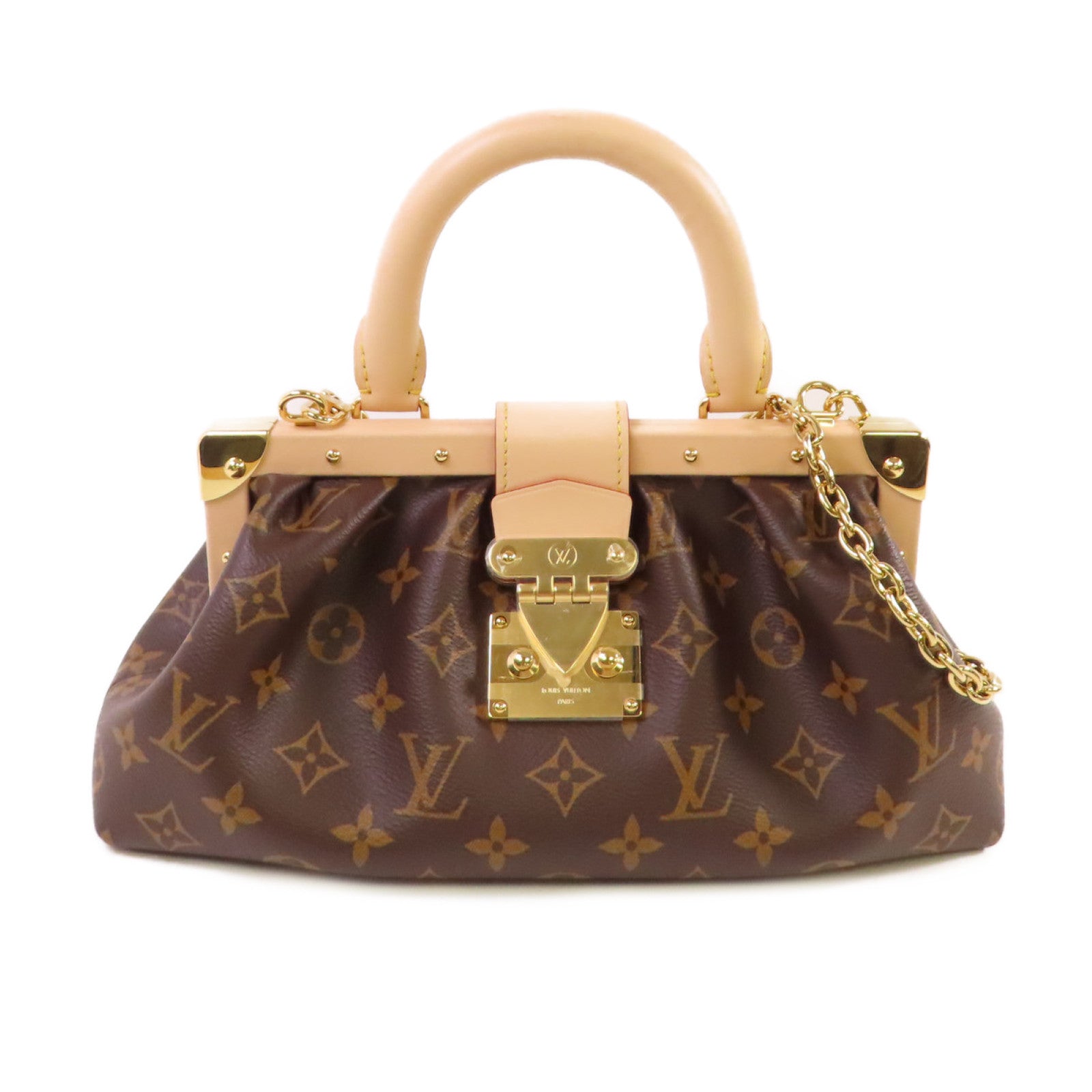 LOUIS VUITTON Monogram Clutch Shoulder Bag金扣鏈帶手挽肩背兩用袋啡色