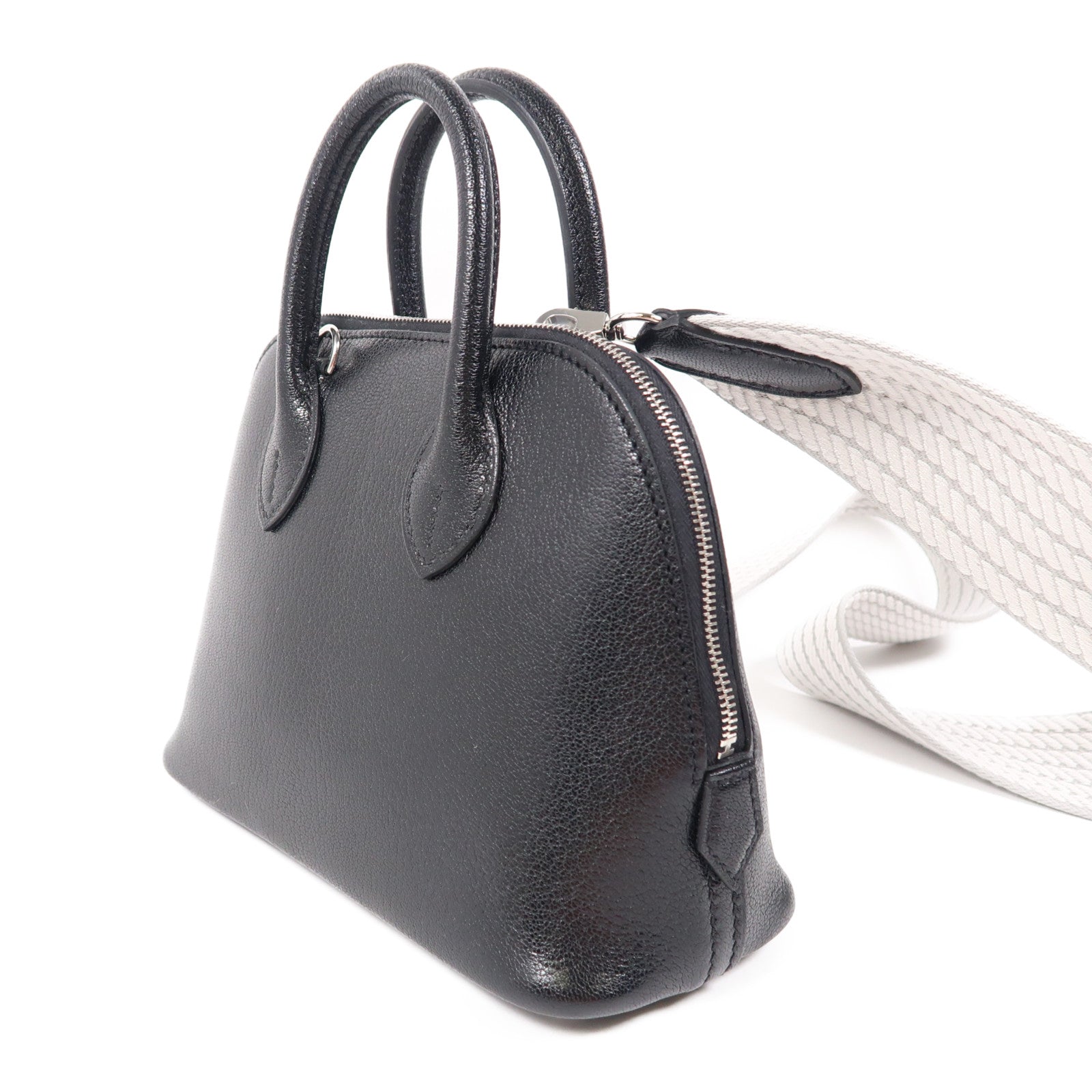 HERMES Chevre皮革Mini Bolide銀扣手挽肩背兩用袋