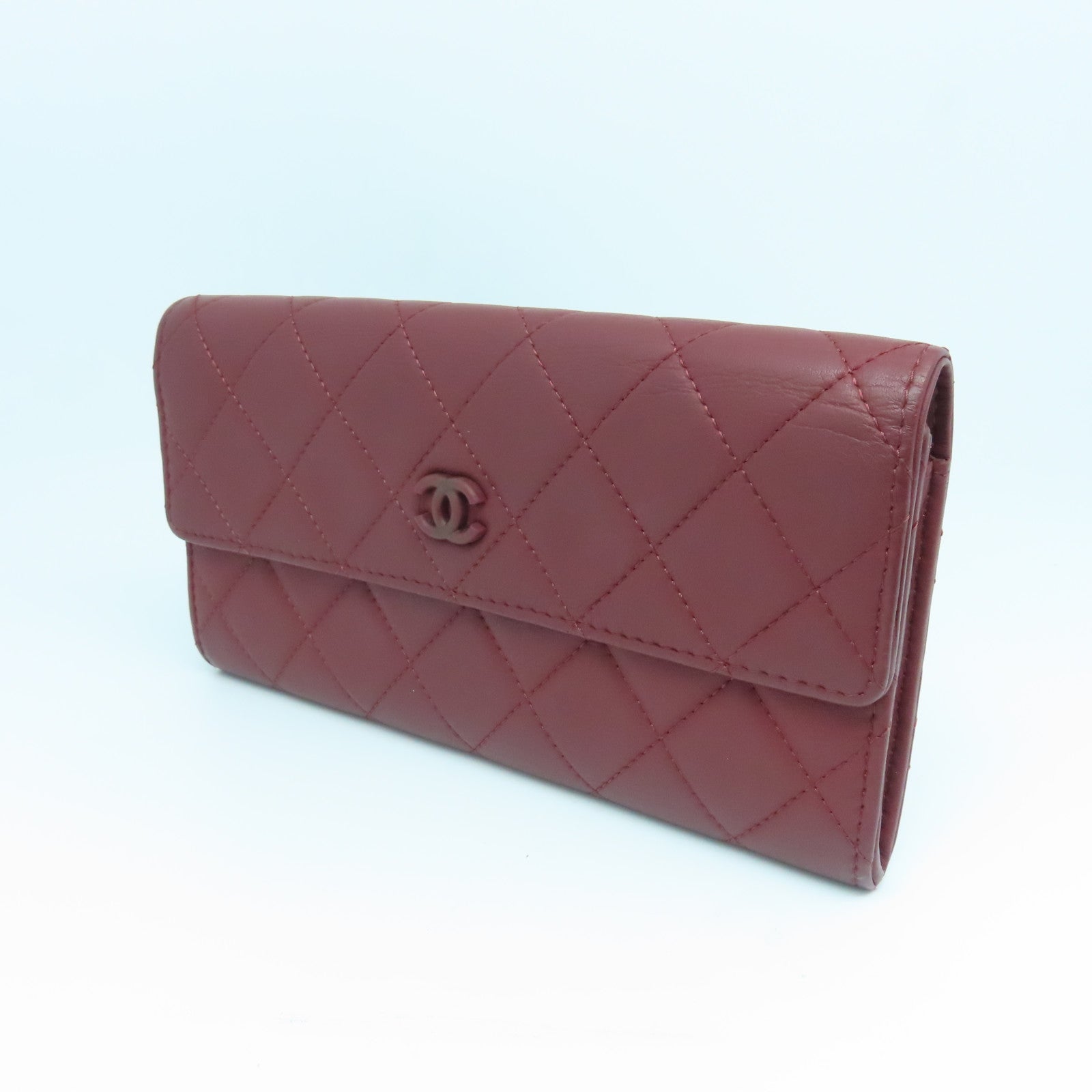 CHANEL 【激減優惠】菱格牛皮皮革Long Wallet銀扣長錢包紅色