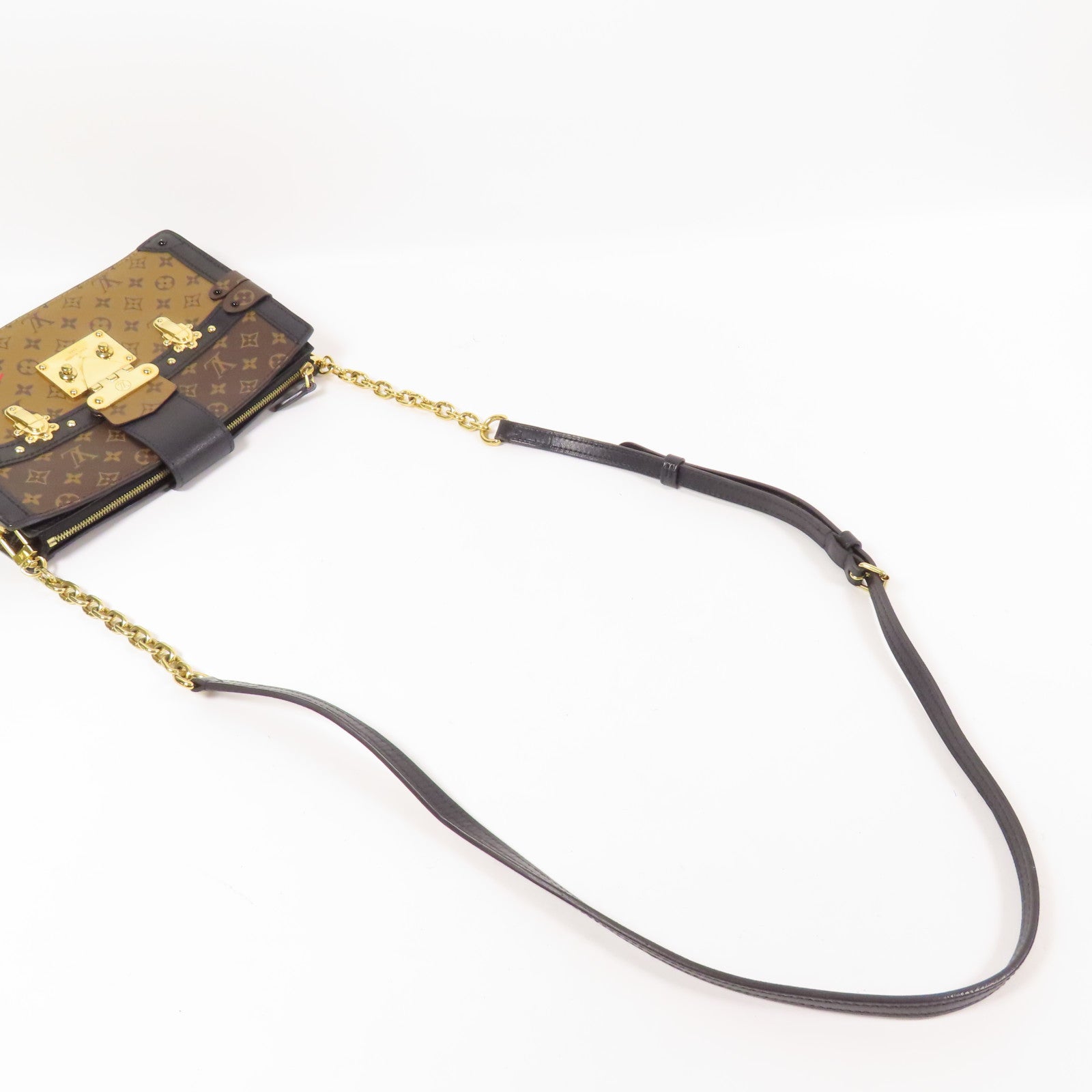 LOUIS VUITTON Monogram Reverse Trunk Clutch金扣肩背袋棕色