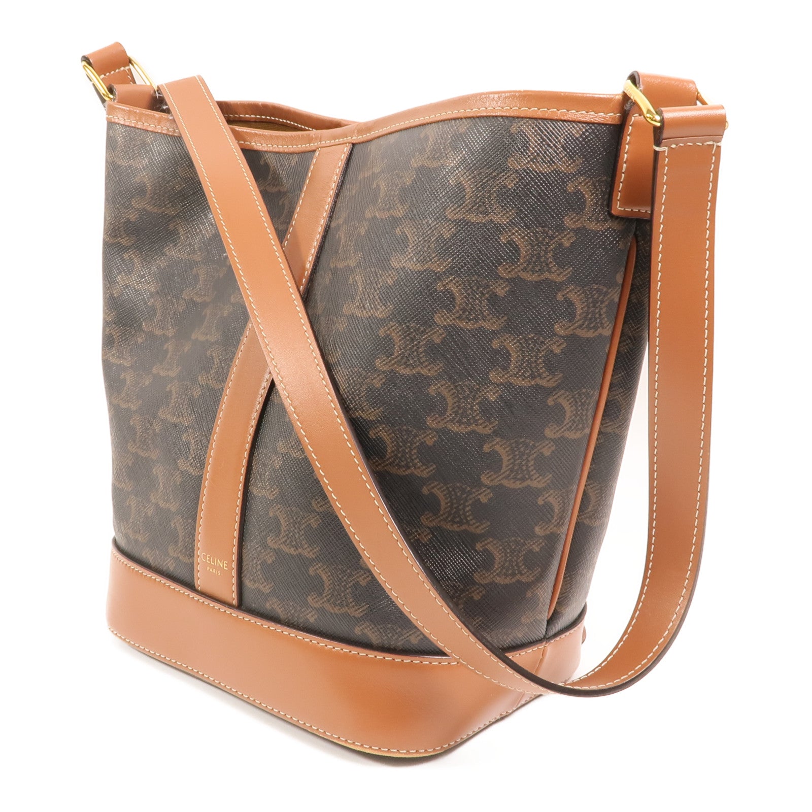 CELINE 塗層帆布Triomphe Small Bucket Bag金扣肩背袋
