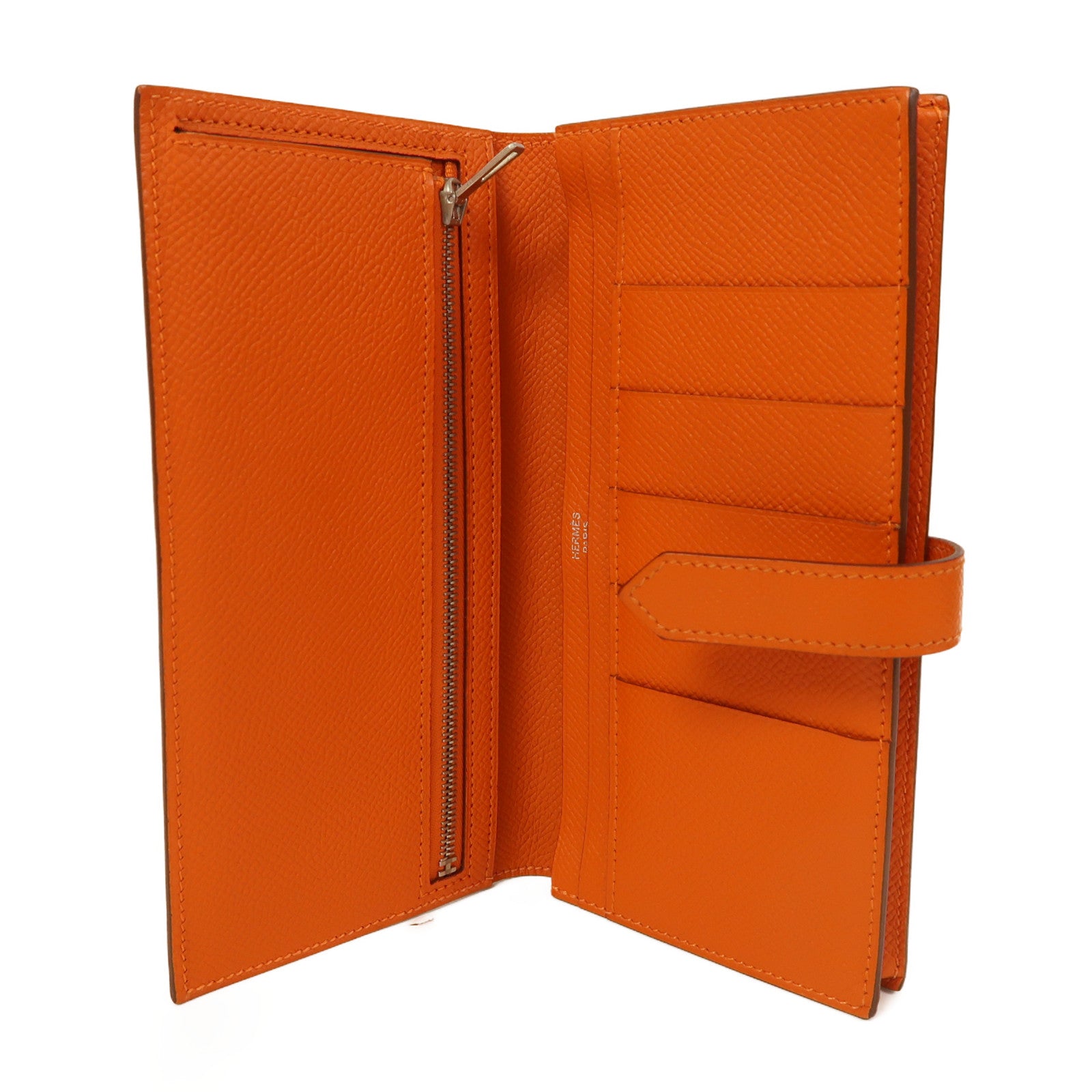 HERMES Epsom皮革Bearn Wallet銀扣長錢包橙色