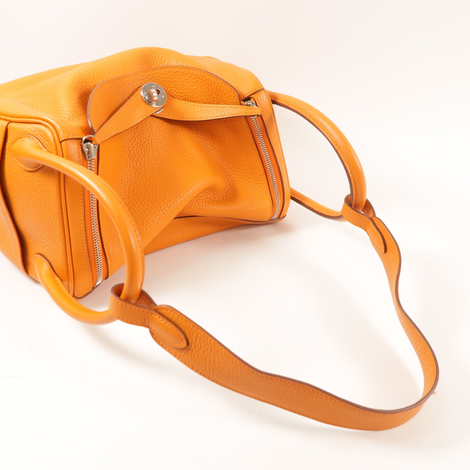 HERMES Clemence皮革Lindy 30銀扣手挽肩背兩用袋Orange