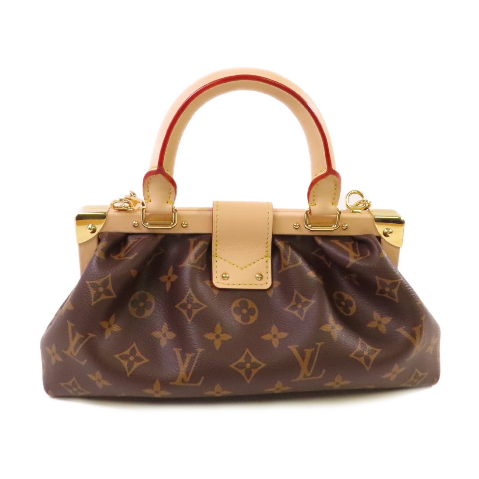 LOUIS VUITTON Monogram Clutch Shoulder Bag金扣鏈帶手挽肩背兩用袋啡色