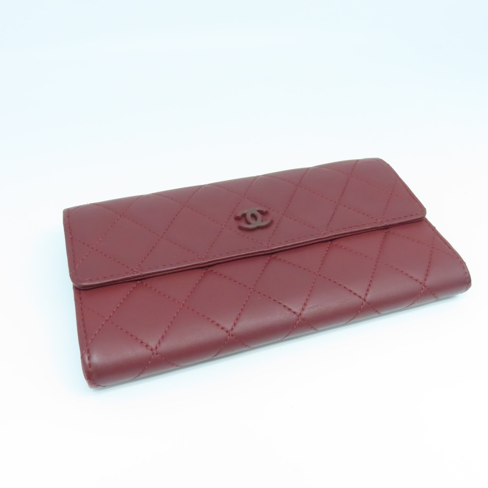 CHANEL 【激減優惠】菱格牛皮皮革Long Wallet銀扣長錢包紅色
