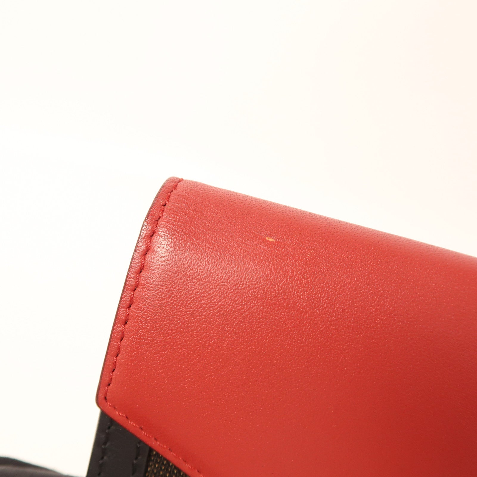 FENDI GHW Pequin Envelope Clutch Bag 8M0284 Canvas Calfskin Leather Brown Red