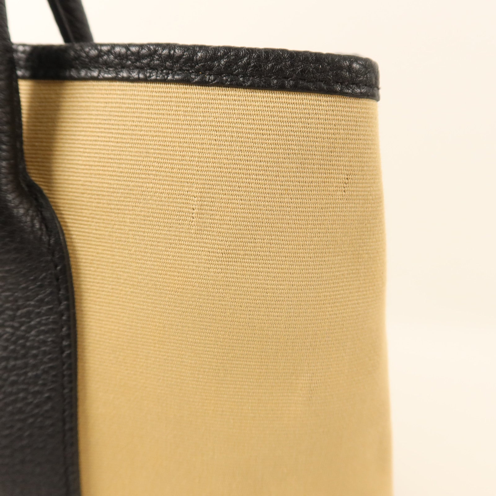 HERMES Negonda皮革/帆布Garden Party TPM銀扣手挽袋Trench/Noir