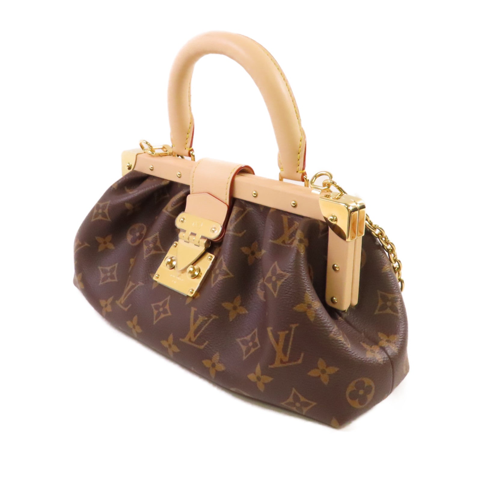 LOUIS VUITTON Monogram Clutch Shoulder Bag金扣鏈帶手挽肩背兩用袋啡色