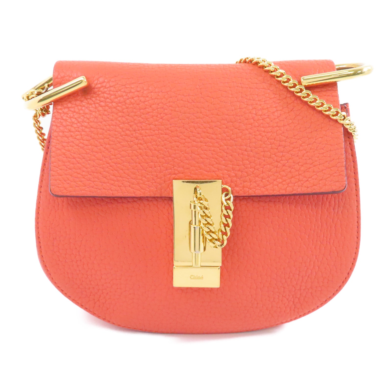 Chloe 【激減優惠】牛皮皮革Chain Shoulder金扣鏈帶肩背袋橙色