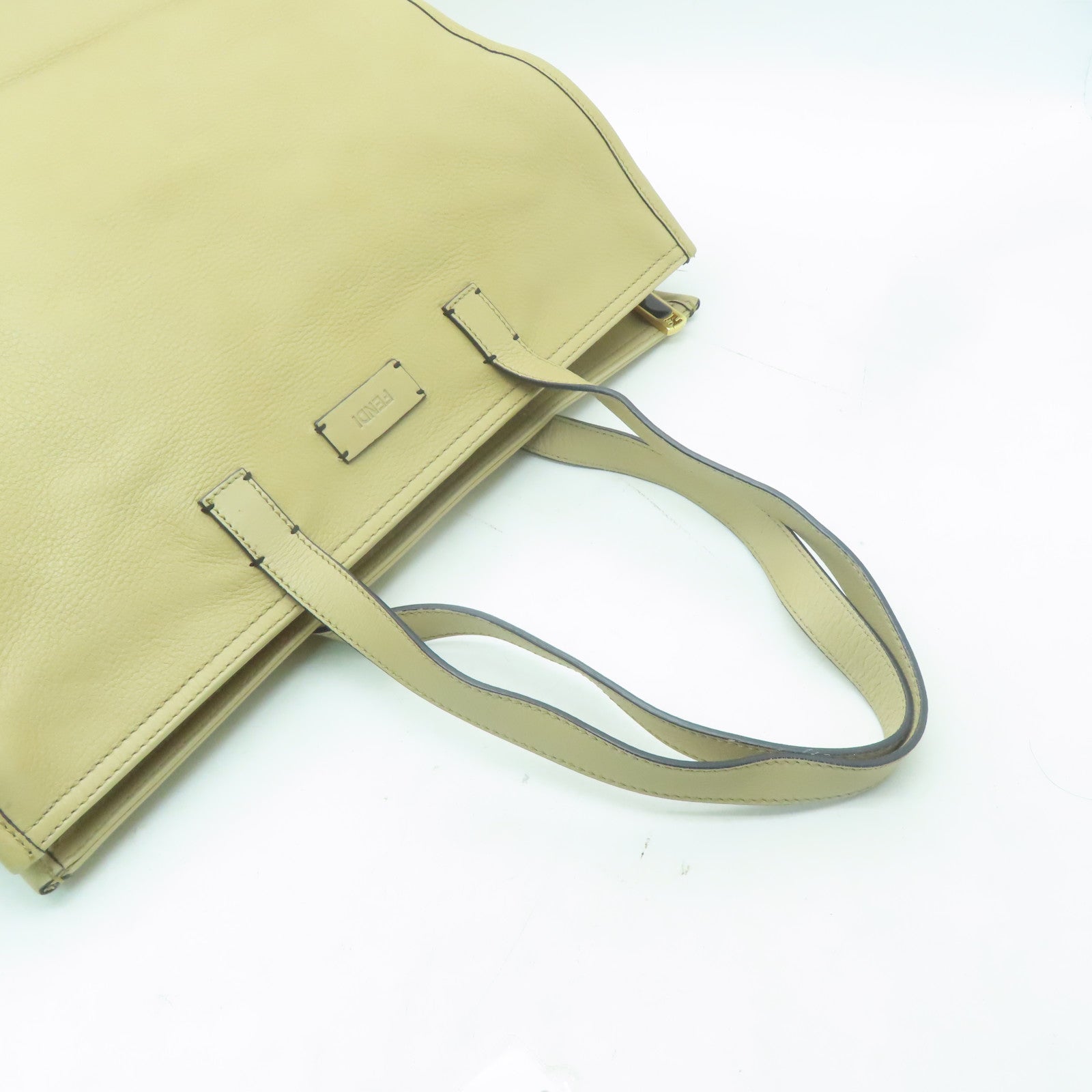 FENDI 【激減優惠】牛皮皮革Tote Bag金扣手挽袋淺啡色