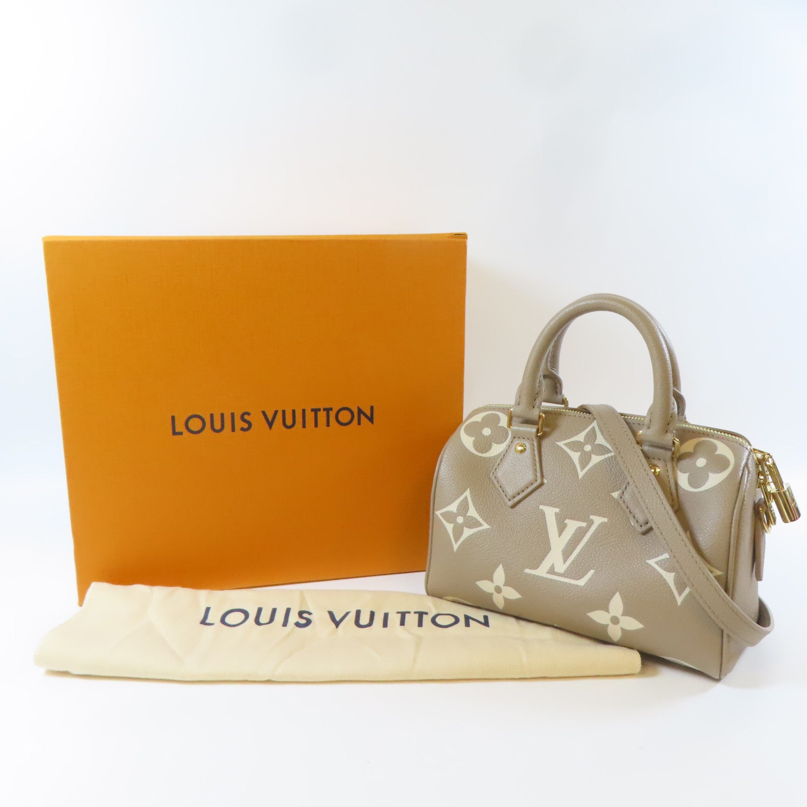 LOUIS VUITTON Monogram Empreinte Speedy Bandouliere 20 2 Way Bag金扣手挽肩背兩用袋米色