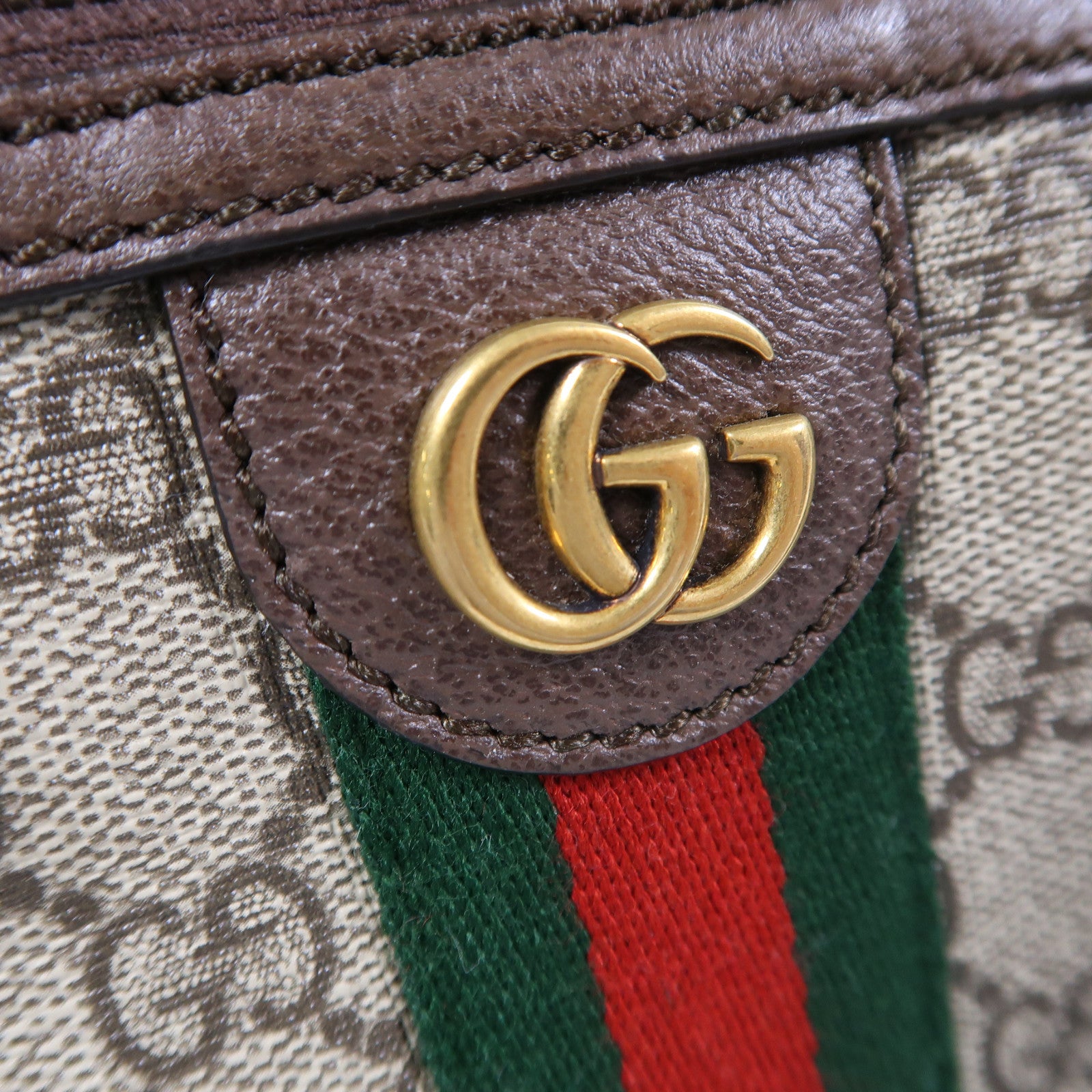 GUCCI 塗層帆布Ophidia GG金扣肩背袋棕色