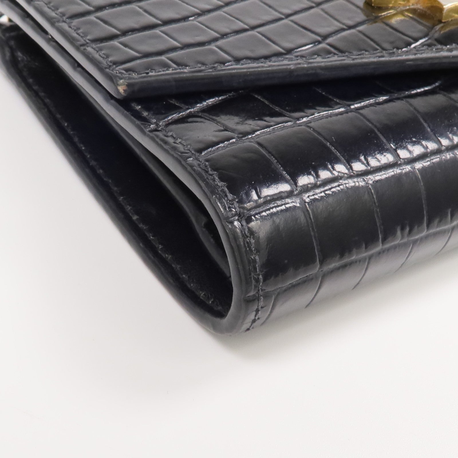 YVES SAINT LAURENT 牛皮皮革Uptown Compact Wallet金扣錢包
