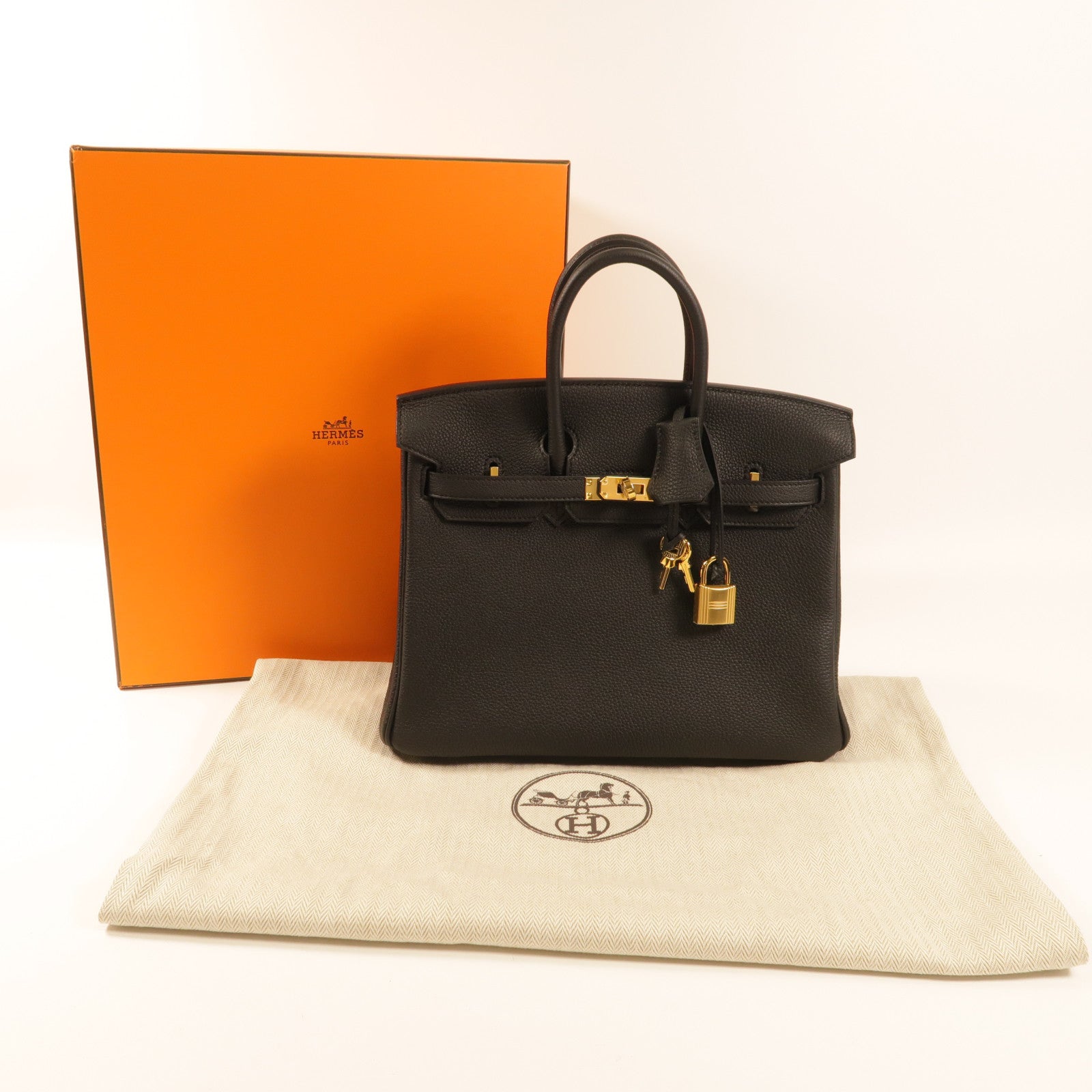 HERMES 【激減優惠】Clemence皮革Birkin 25金扣手挽袋Noir