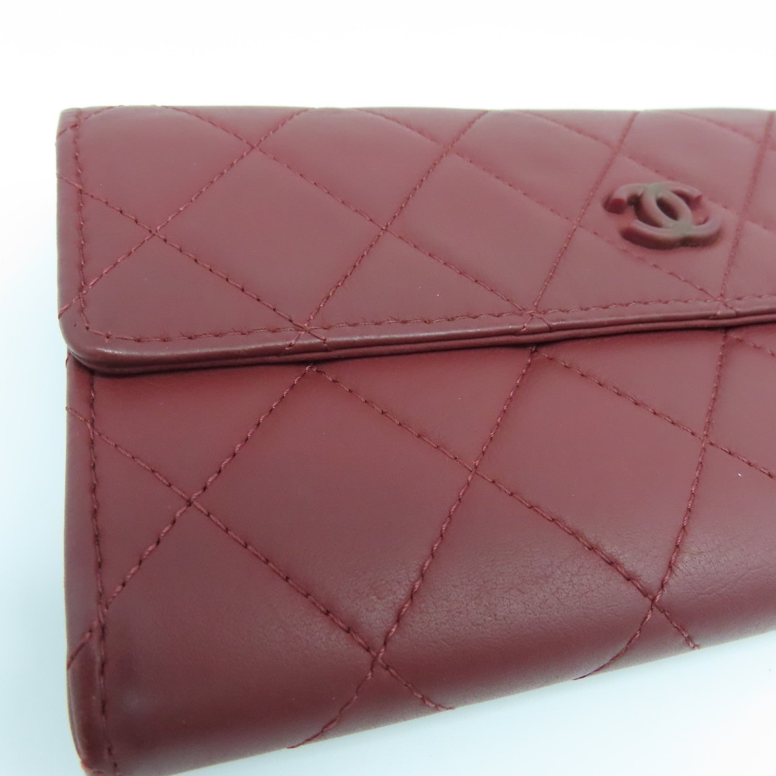 CHANEL 【激減優惠】菱格牛皮皮革Long Wallet銀扣長錢包紅色