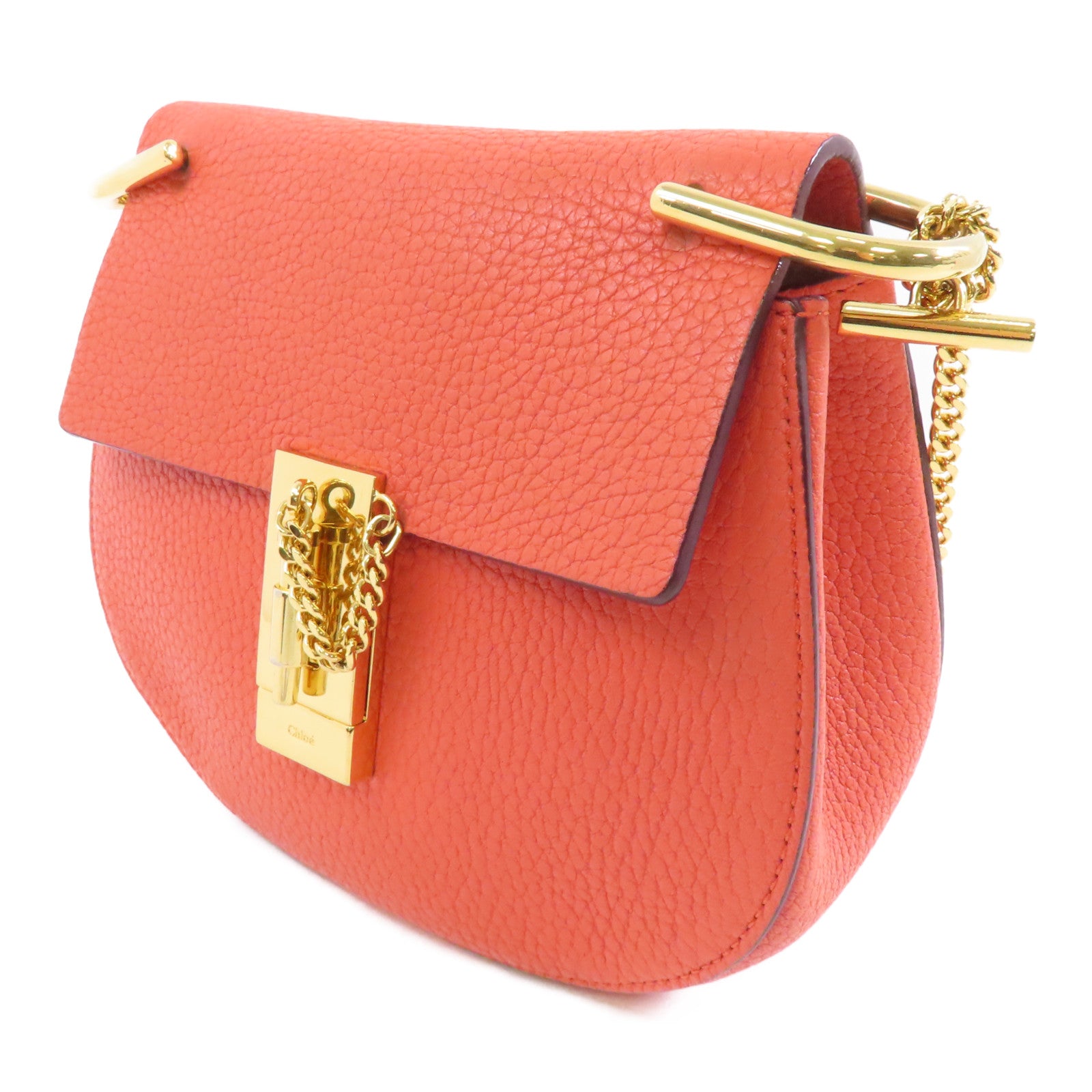 Chloe 【激減優惠】牛皮皮革Chain Shoulder金扣鏈帶肩背袋橙色