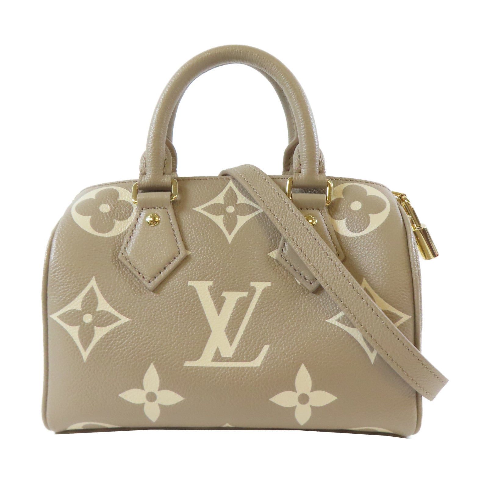 LOUIS VUITTON Monogram Empreinte Speedy Bandouliere 20 2 Way Bag金扣手挽肩背兩用袋米色