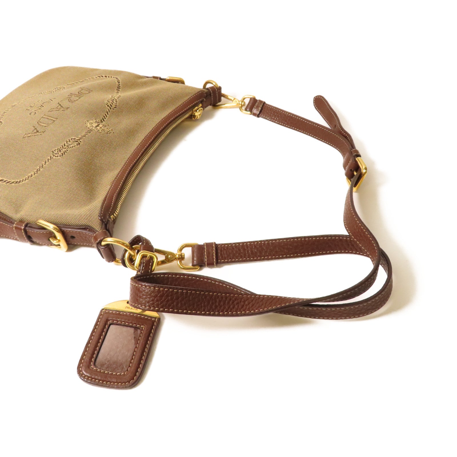 PRADA 帆布Logo Jacquard Shoulder Bag金扣肩背袋啡色
