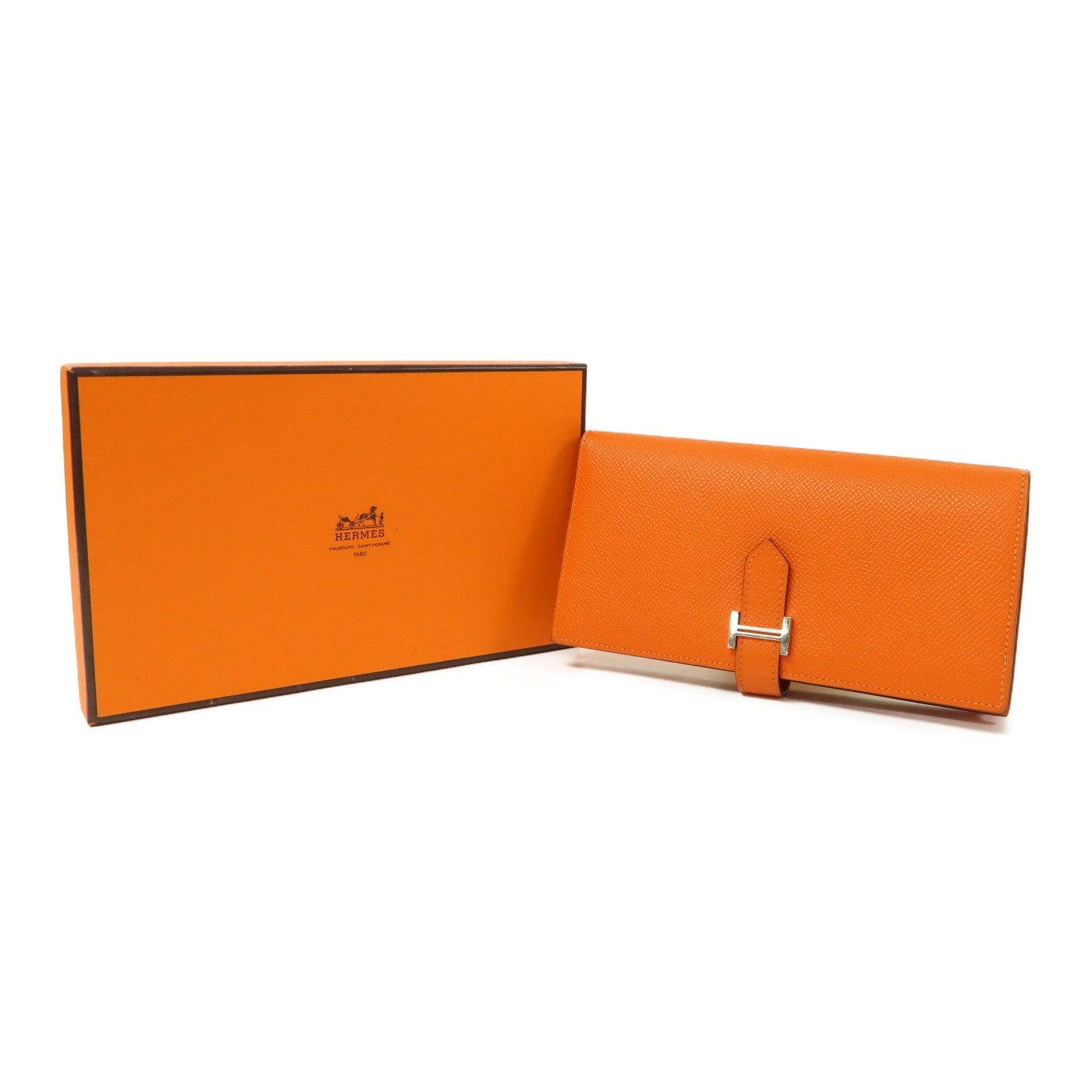 HERMES Epsom皮革Bearn Wallet銀扣長錢包橙色