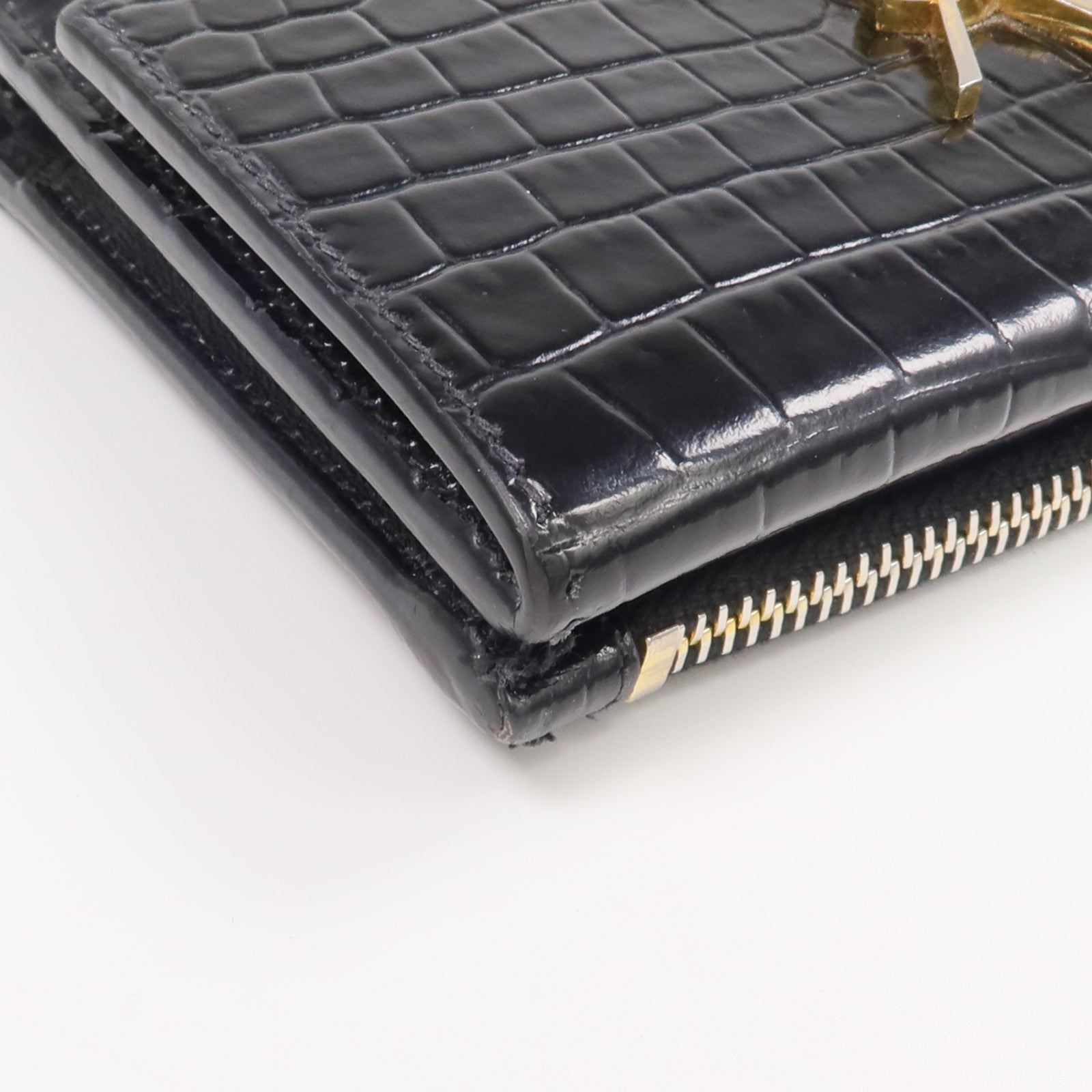 YVES SAINT LAURENT 牛皮皮革Uptown Compact Wallet金扣錢包
