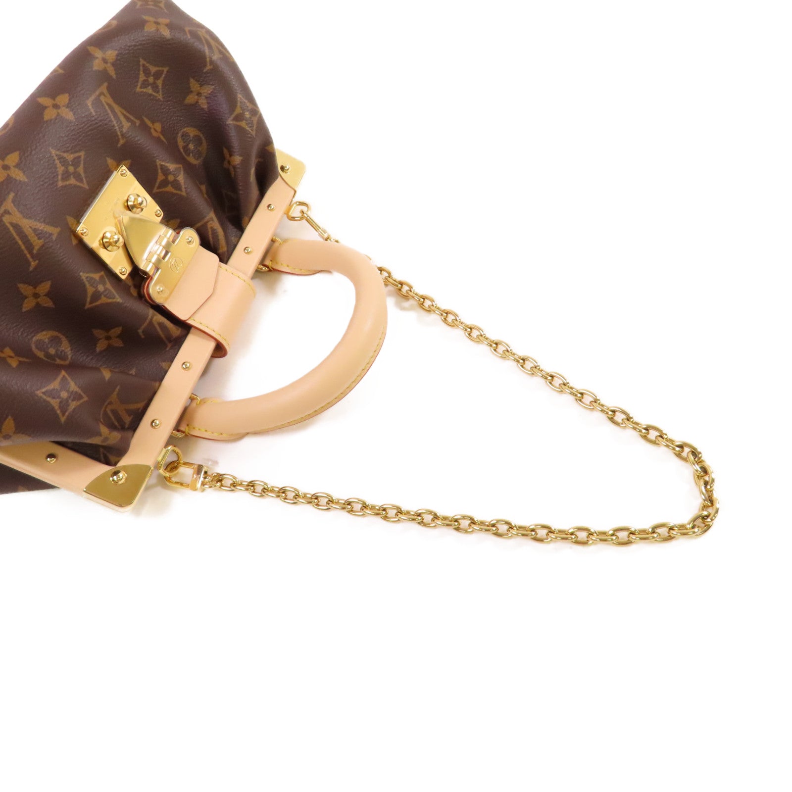 LOUIS VUITTON Monogram Clutch Shoulder Bag金扣鏈帶手挽肩背兩用袋啡色