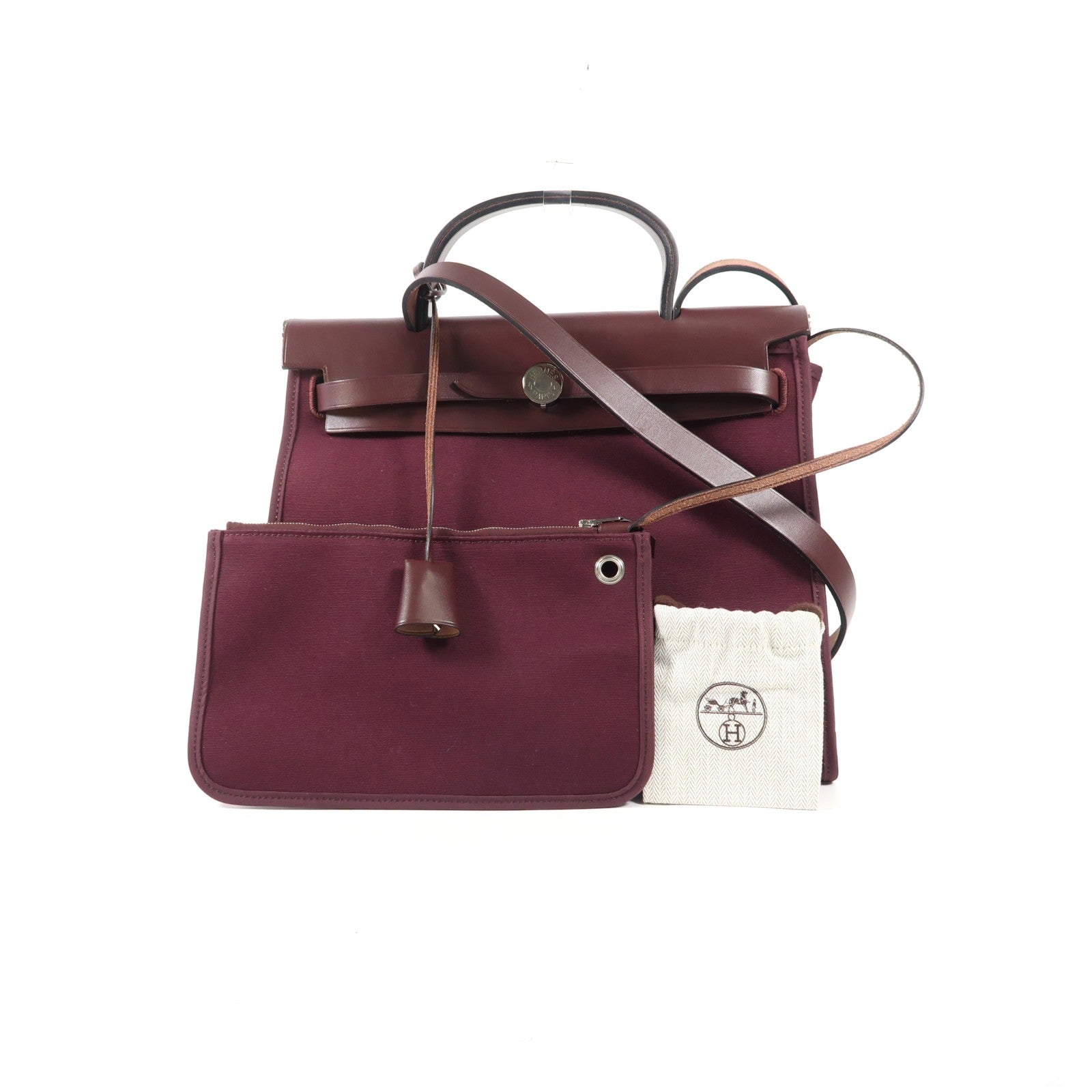 HERMES 帆布Herbag PM銀扣手挽肩背兩用袋