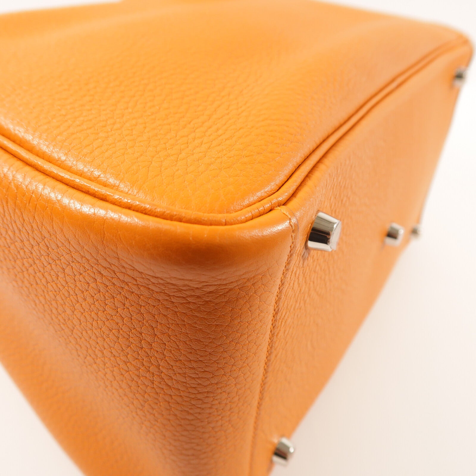 HERMES Clemence皮革Lindy 30銀扣手挽肩背兩用袋Orange