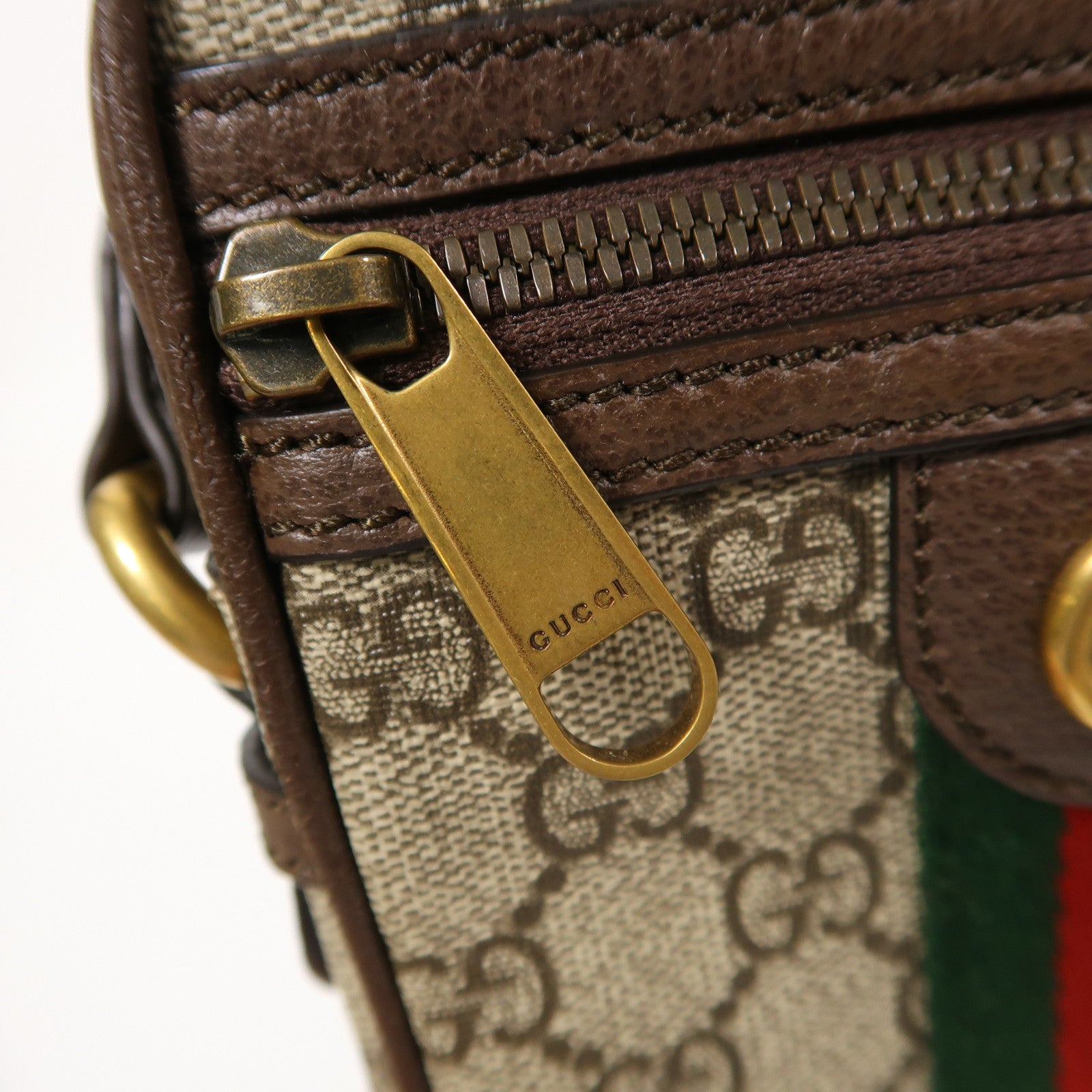 GUCCI 塗層帆布Ophidia GG金扣肩背袋棕色