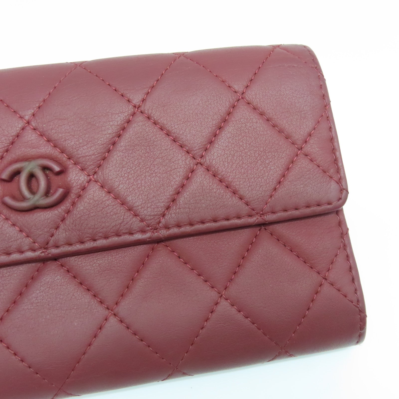 CHANEL 【激減優惠】菱格牛皮皮革Long Wallet銀扣長錢包紅色