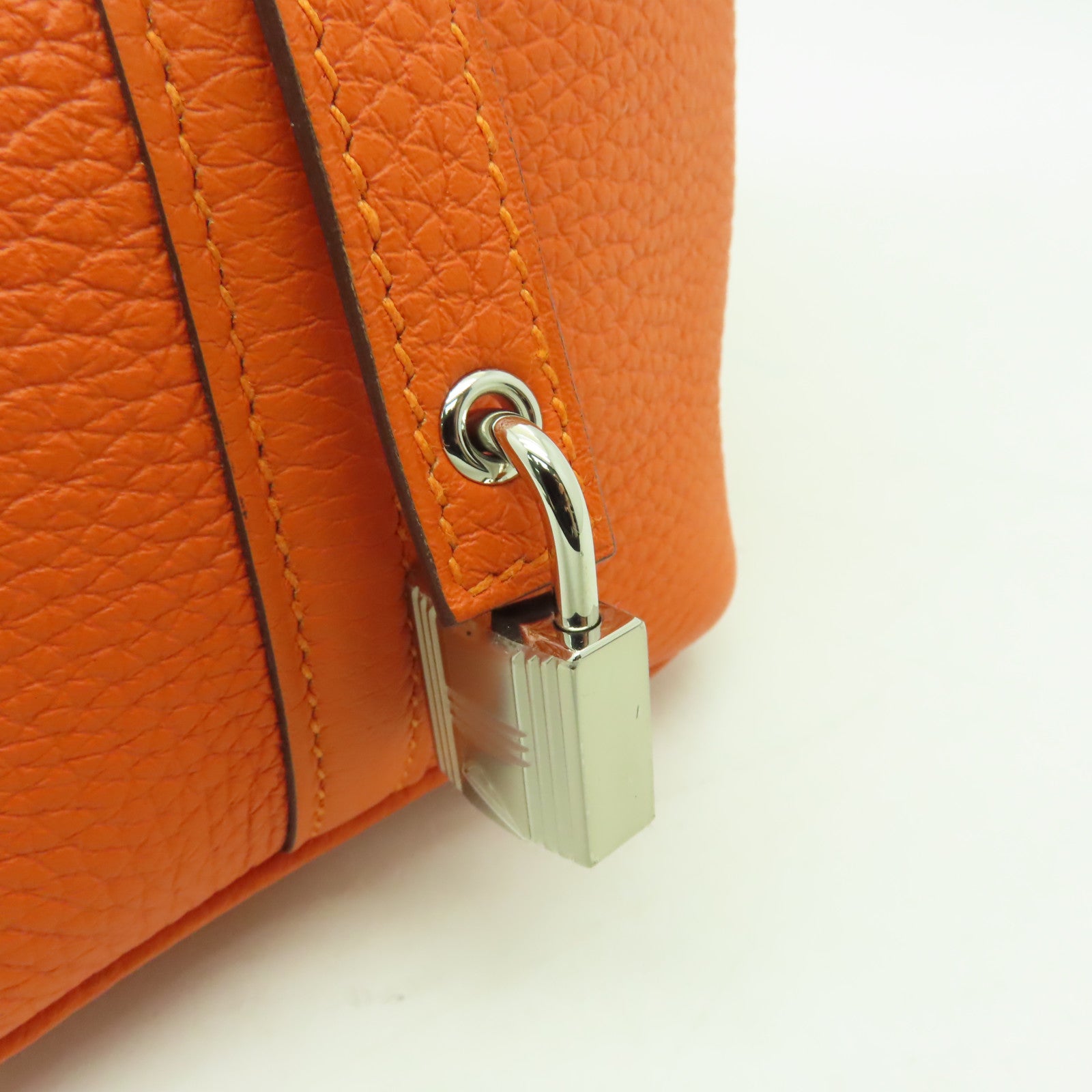 HERMES **【清倉大減價】Clemence皮革Pictin PM銀扣手挽袋Feu橙色