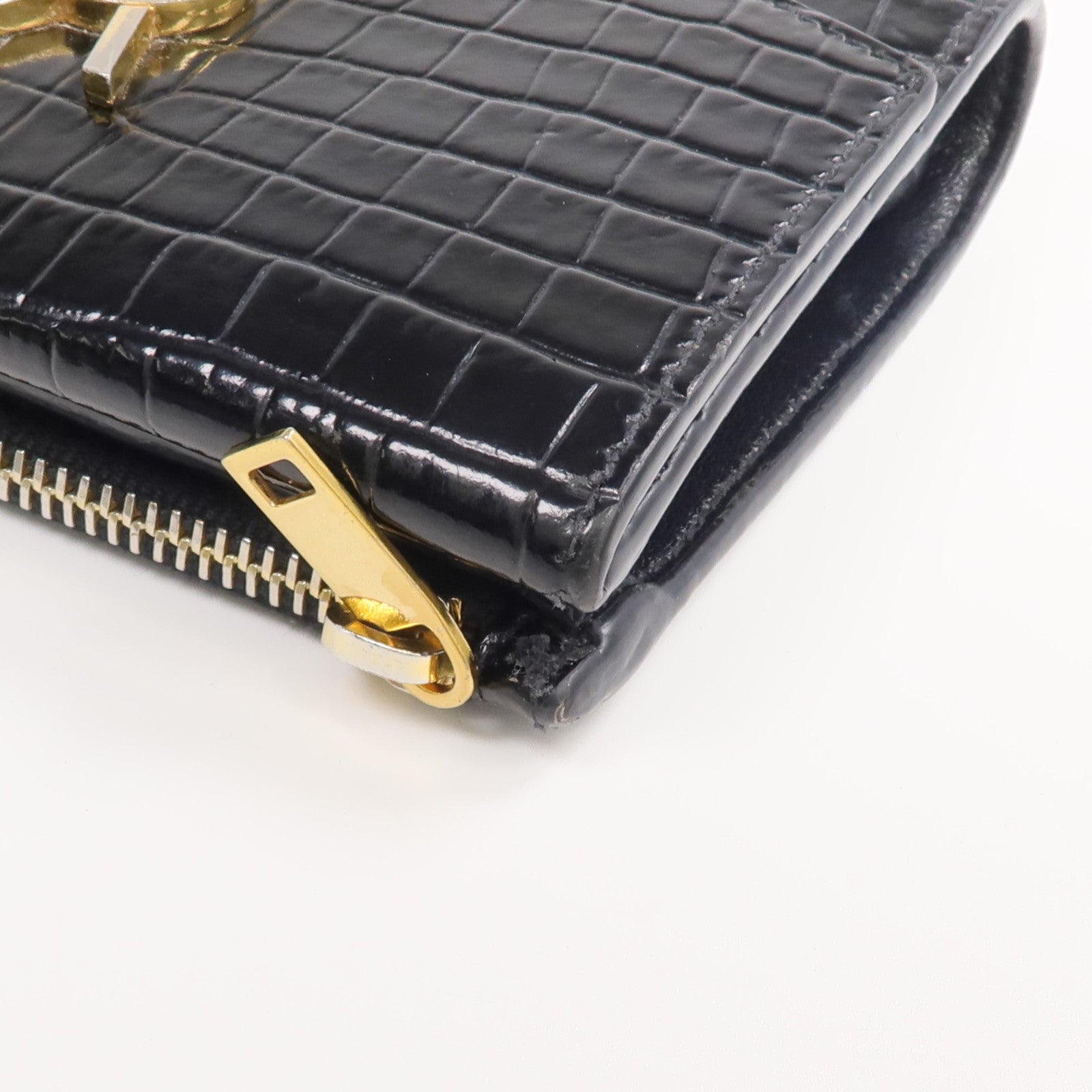 YVES SAINT LAURENT 牛皮皮革Uptown Compact Wallet金扣錢包
