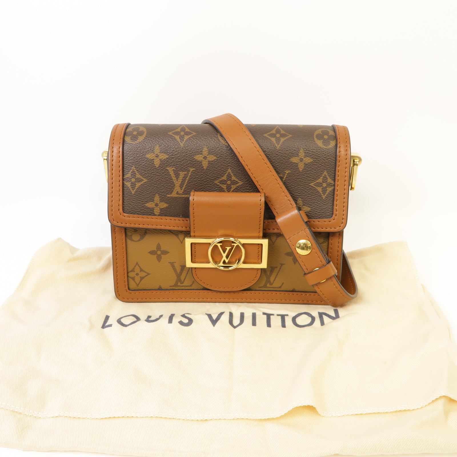LOUIS VUITTON 【激減優惠】Monogram Reverse Mini Dauphine金扣肩背袋棕色