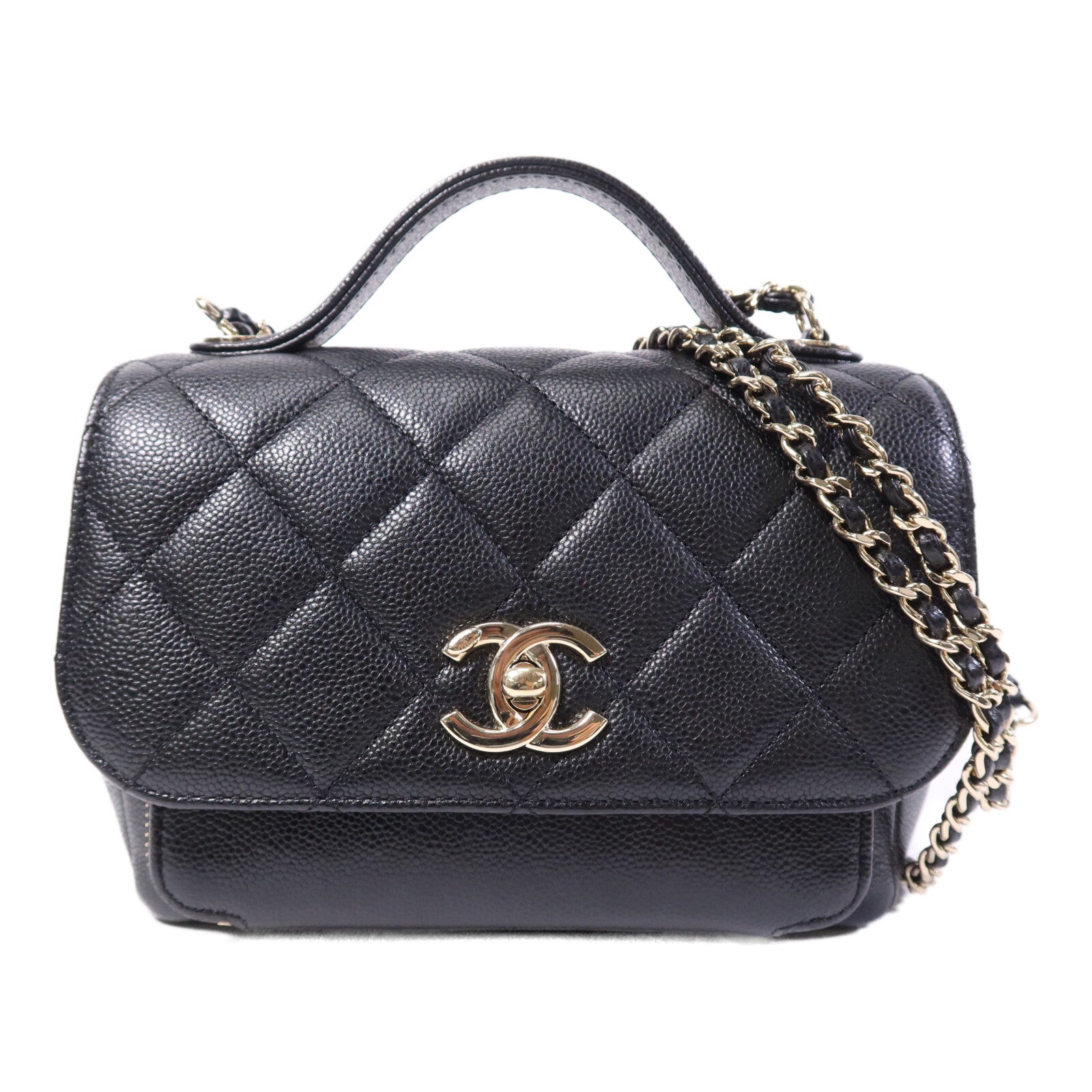 CHANEL 牛皮皮革Business Affinity Small金扣鏈帶手挽肩背兩用袋