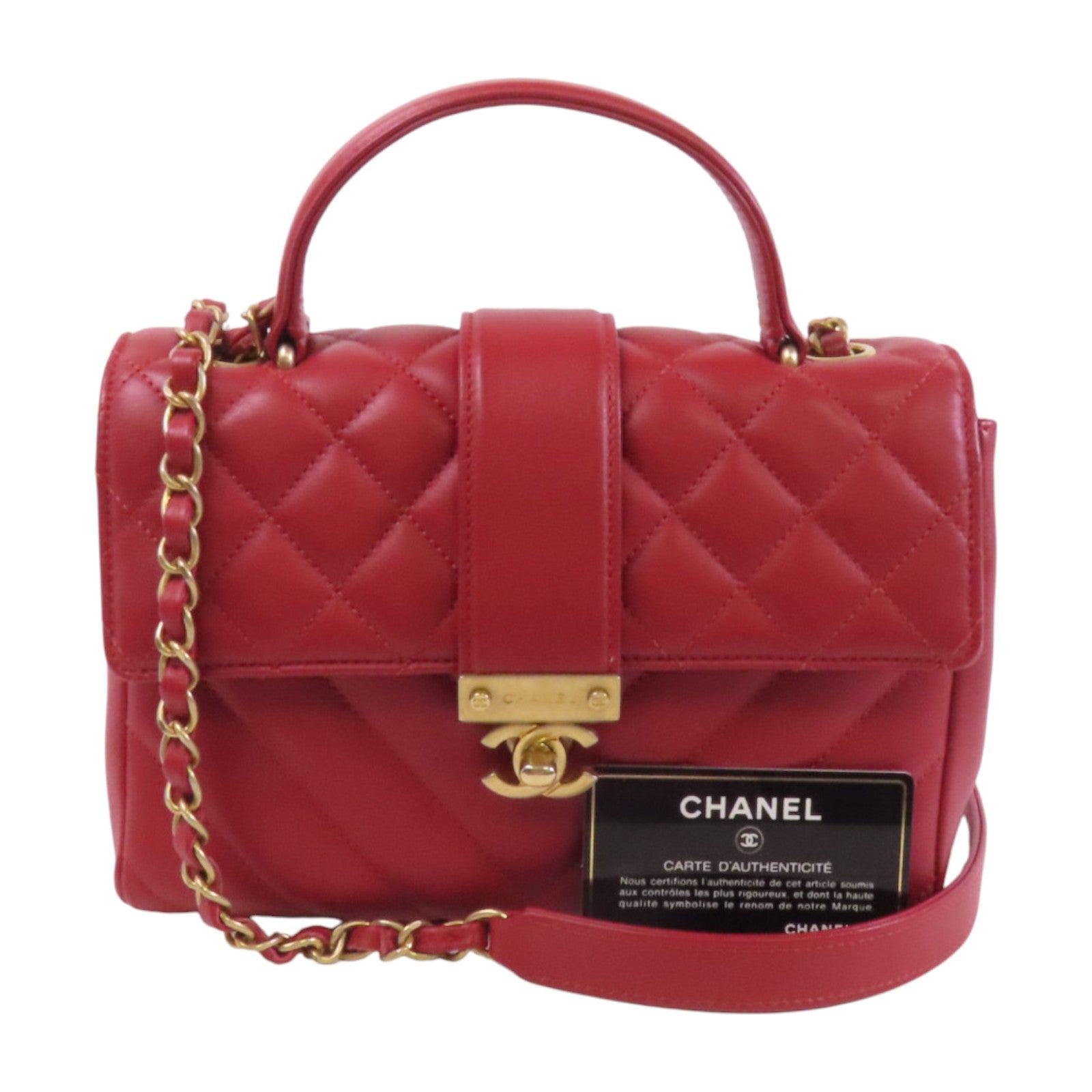 CHANEL 羊皮皮革2Way Shoulder Bag金扣鏈帶手挽肩背兩用袋