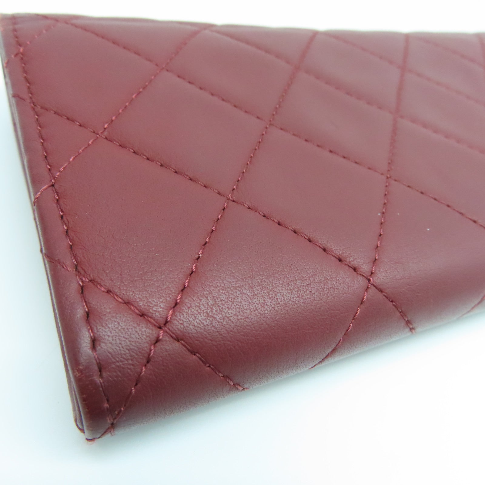 CHANEL 【激減優惠】菱格牛皮皮革Long Wallet銀扣長錢包紅色