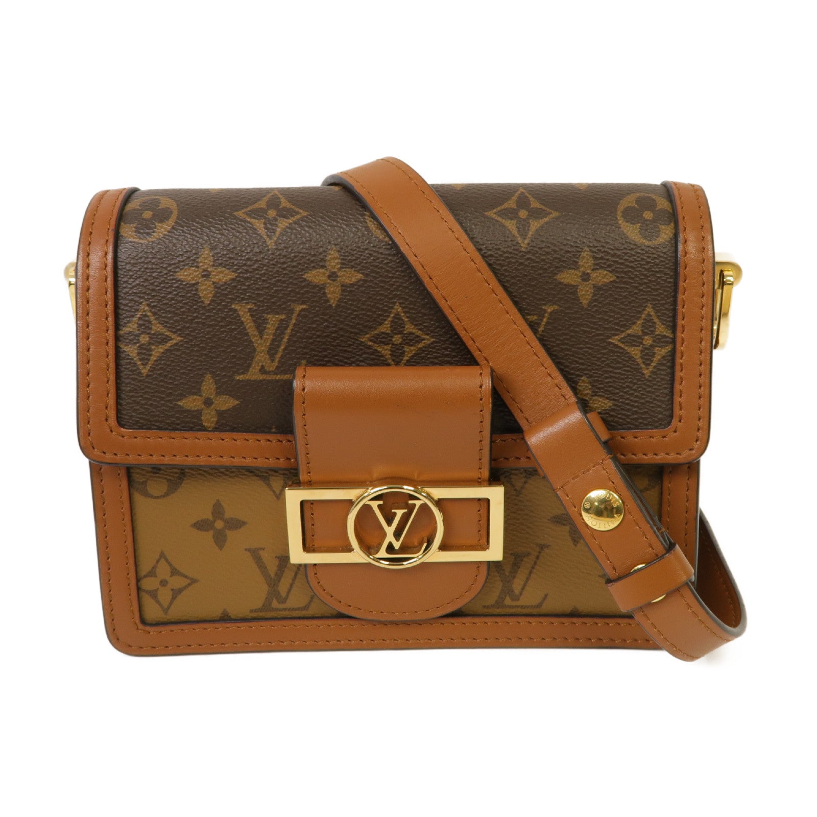 LOUIS VUITTON 【激減優惠】Monogram Reverse Mini Dauphine金扣肩背袋棕色