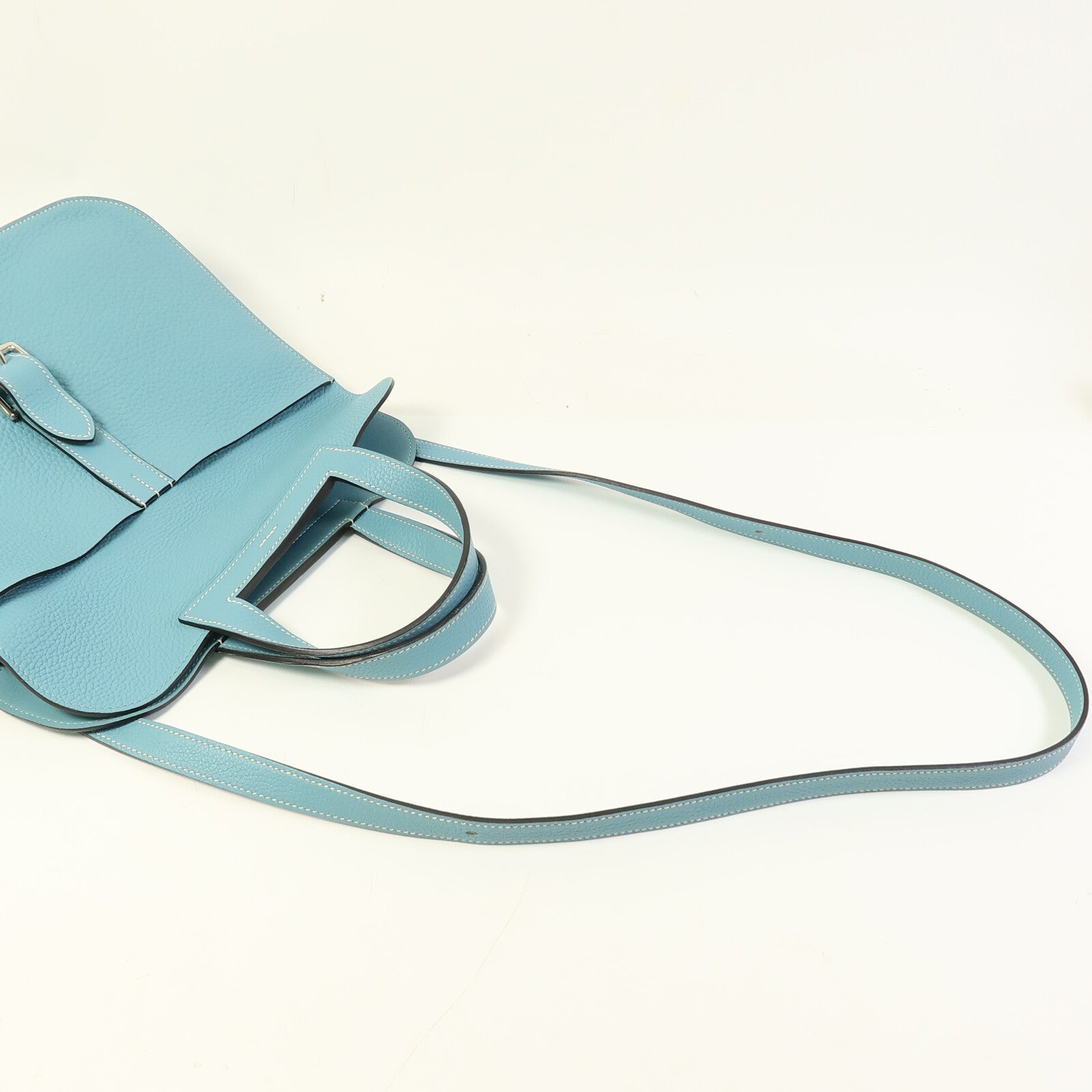HERMES Clemence皮革Halzan 31銀扣手挽肩背兩用袋Bleu Saint