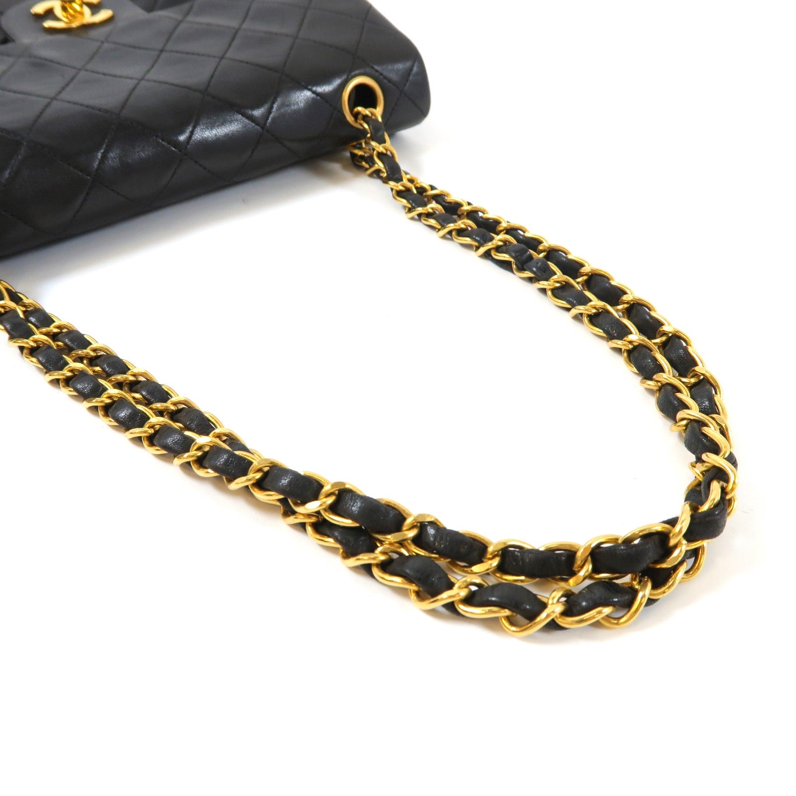 CHANEL 菱格羊皮皮革Chain Shoulder金扣肩背袋黑色