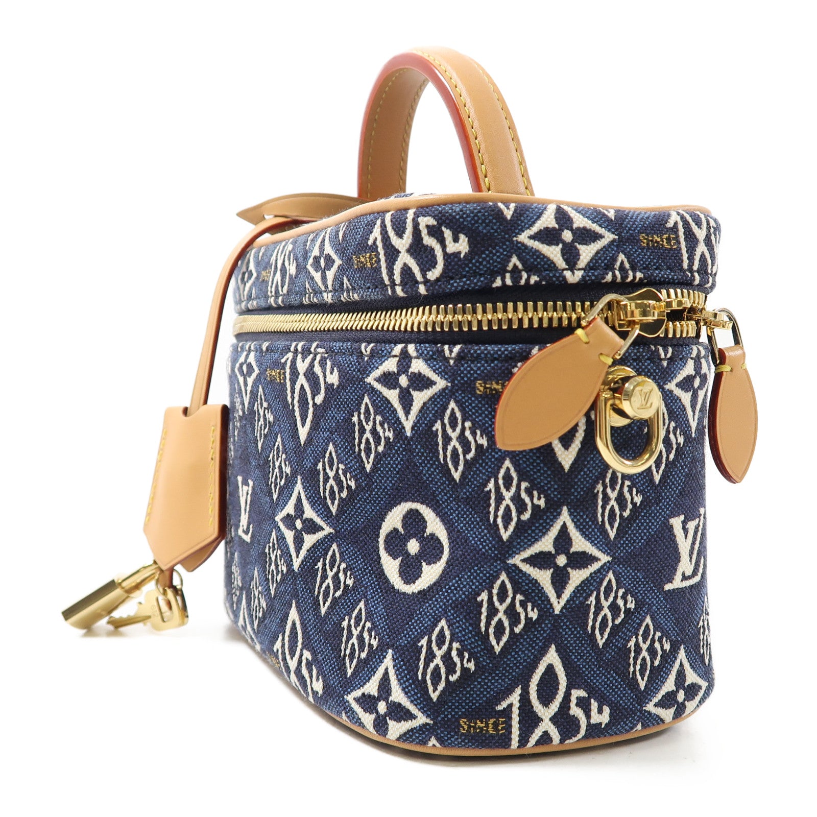 LOUIS VUITTON Monogram Jacquard Since 1854 Vanity NV金扣手挽肩背兩用袋藍色/白色