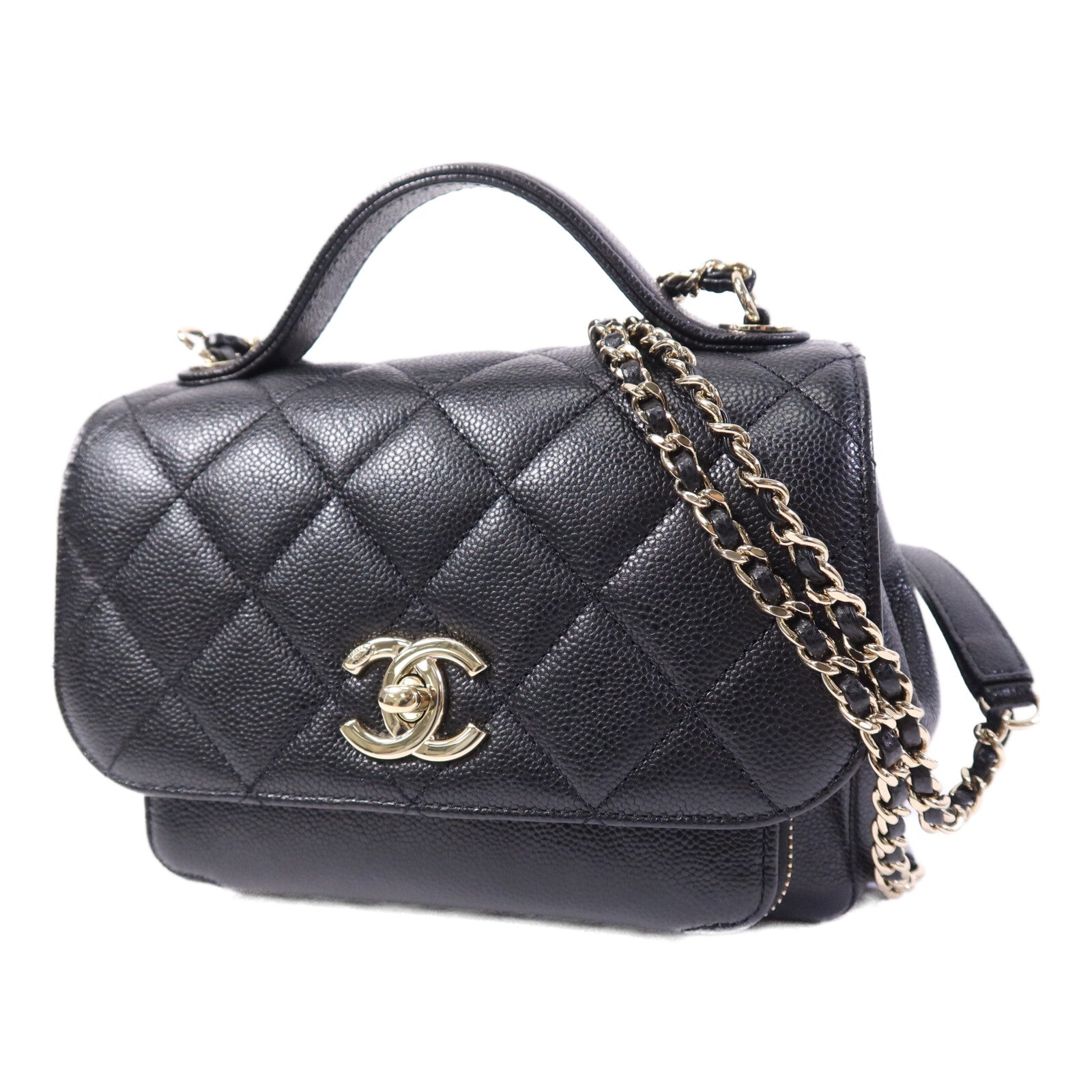 CHANEL 牛皮皮革Business Affinity Small金扣鏈帶手挽肩背兩用袋