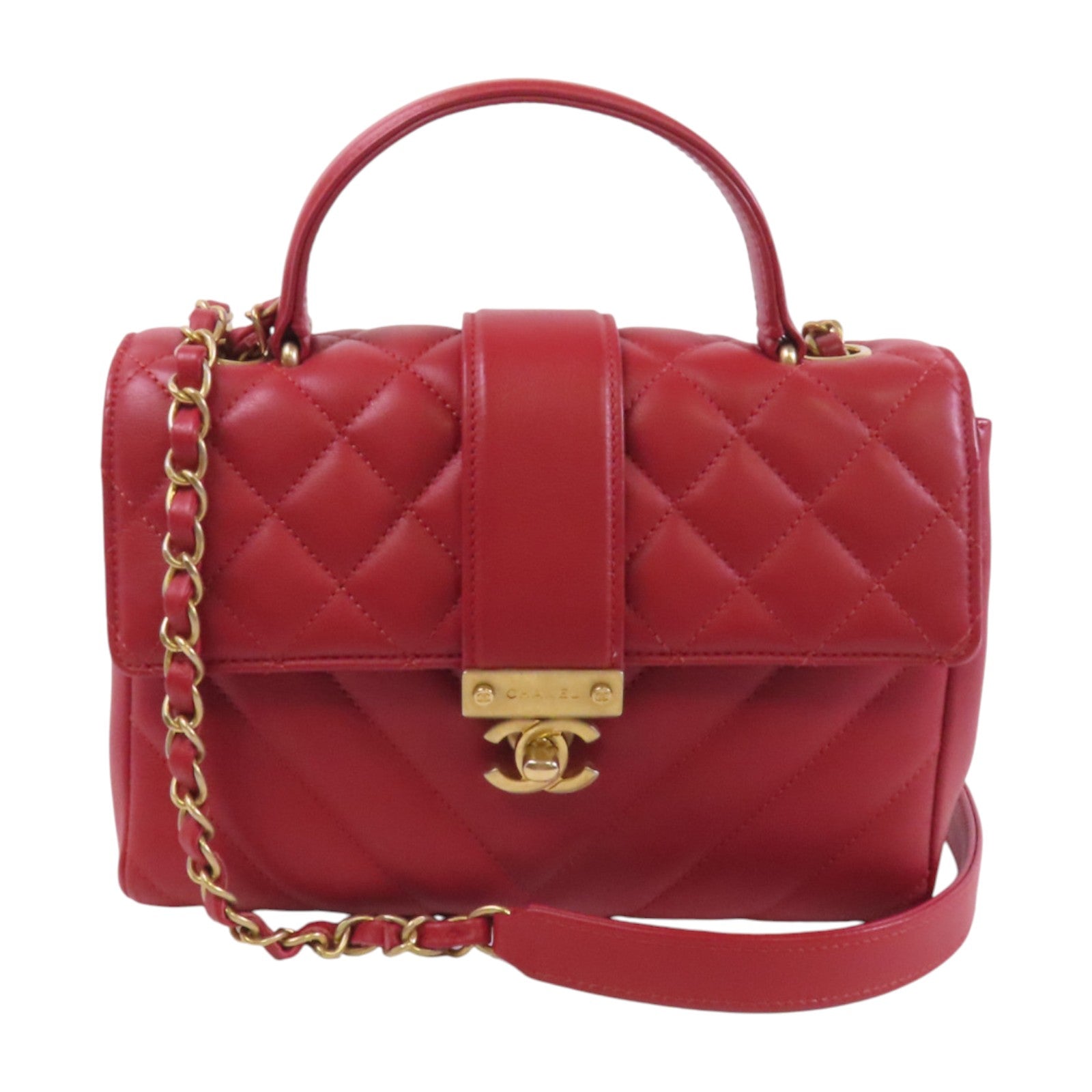 CHANEL 羊皮皮革2Way Shoulder Bag金扣鏈帶手挽肩背兩用袋