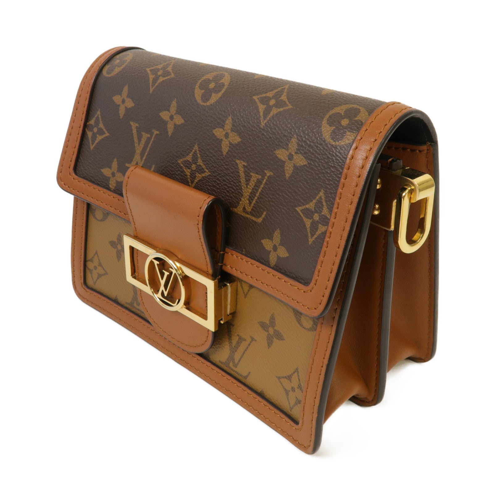 LOUIS VUITTON 【激減優惠】Monogram Reverse Mini Dauphine金扣肩背袋棕色