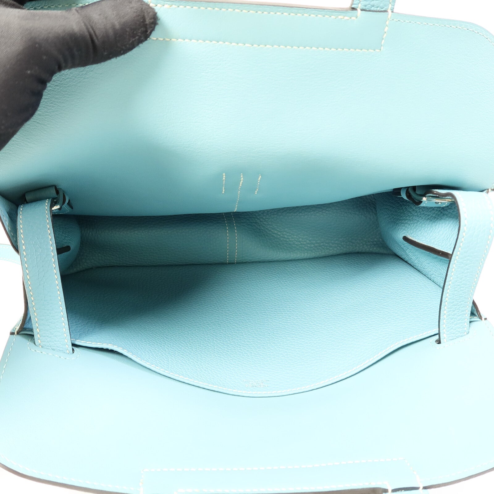 HERMES Clemence皮革Halzan 31銀扣手挽肩背兩用袋Bleu Saint