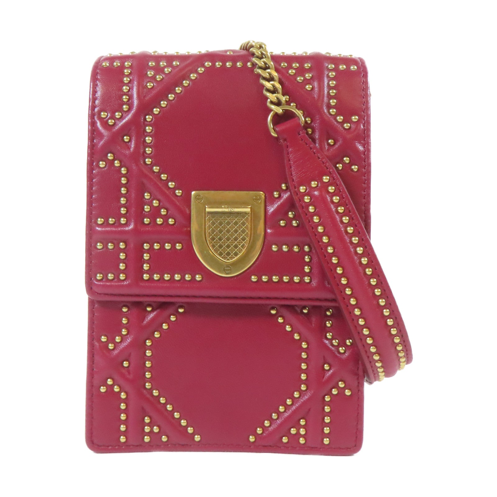 Dior 羊皮皮革Ama Chain Shoulder Bag金扣鏈帶肩背袋紅色