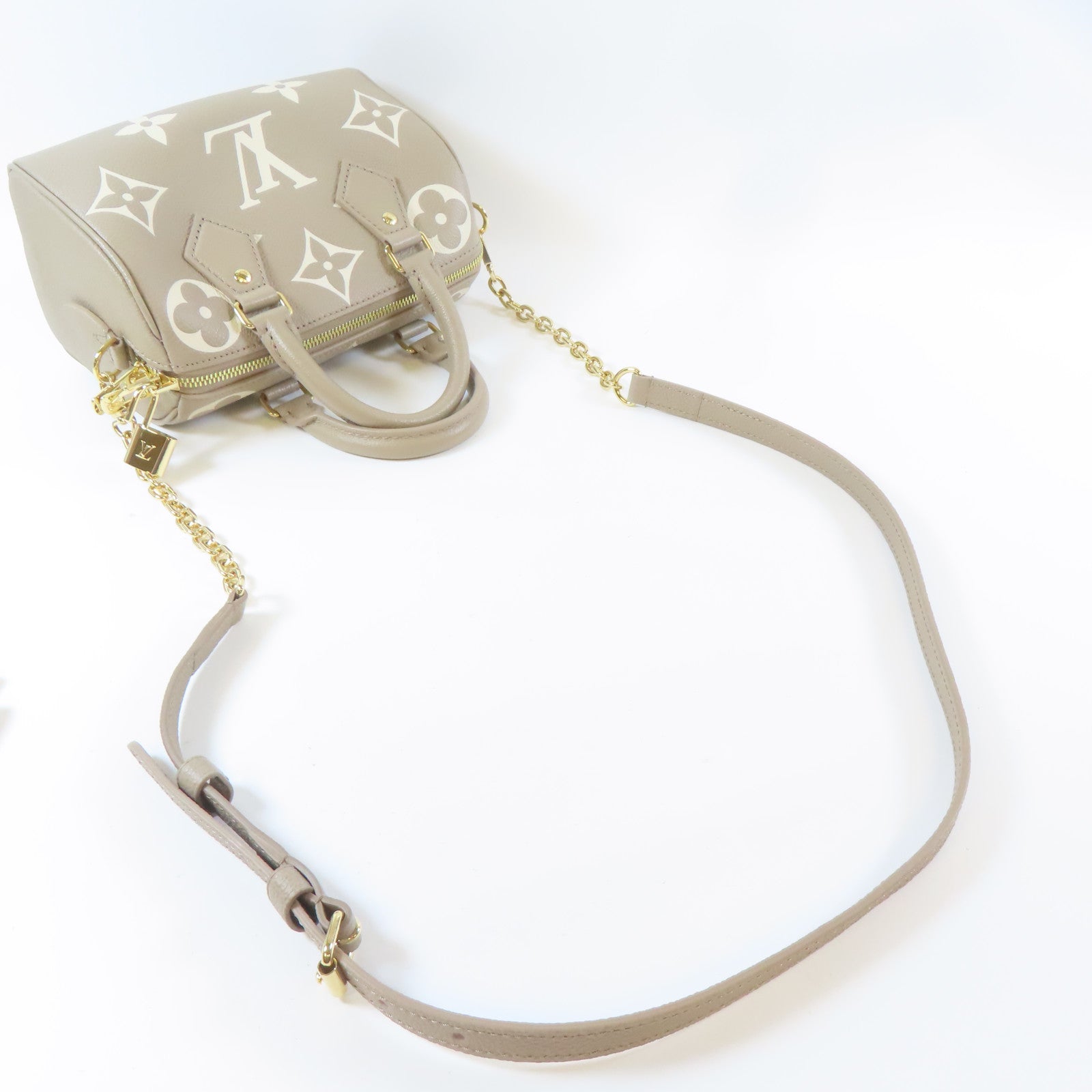LOUIS VUITTON Monogram Empreinte Speedy Bandouliere 20 2 Way Bag金扣手挽肩背兩用袋米色